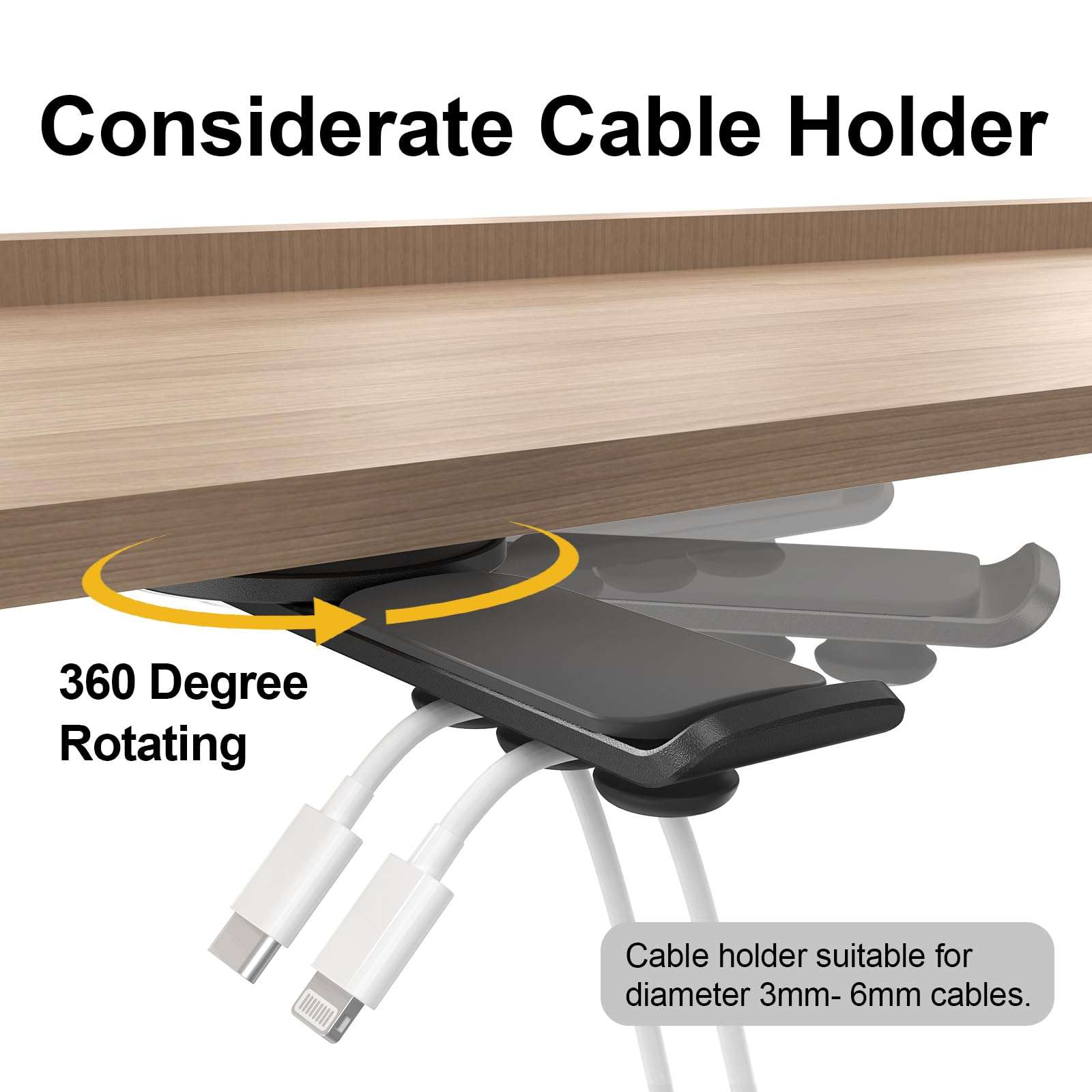 MAGDIGITEH Headphone Stand - 360 Degree Rotating Adhesive Under Desk Headset Holder with 2 Cord Holder Clips (Black) 3
