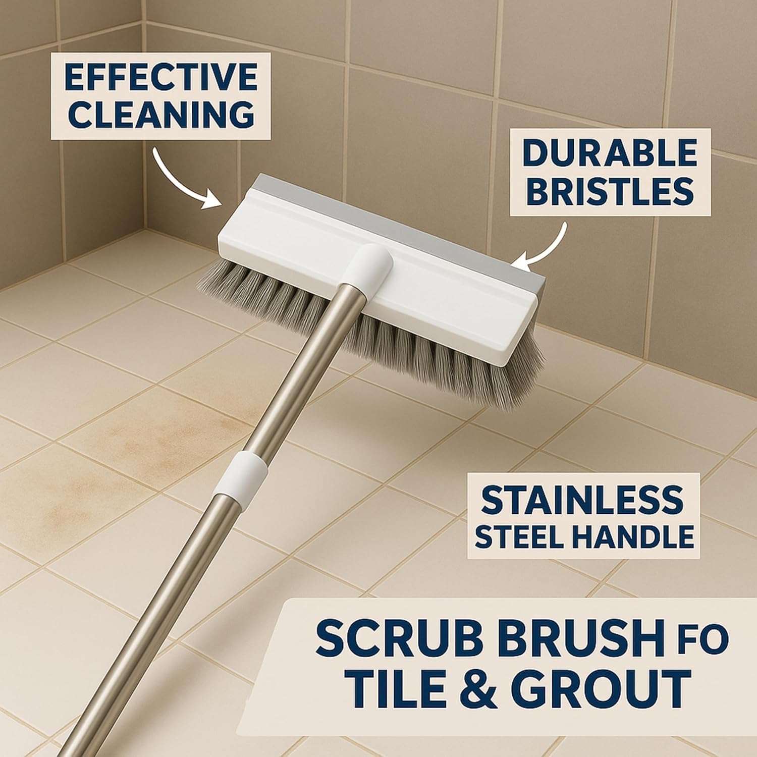 CLEANHOME Bathroom Cleaning Brush with Wiper, Floor and Tiles Cleaner Brush, Bathroom Cleaning Accessories, Cleaning Brush with Long Handle, Versatile Washroom Brush Cleaner (Medium) 5