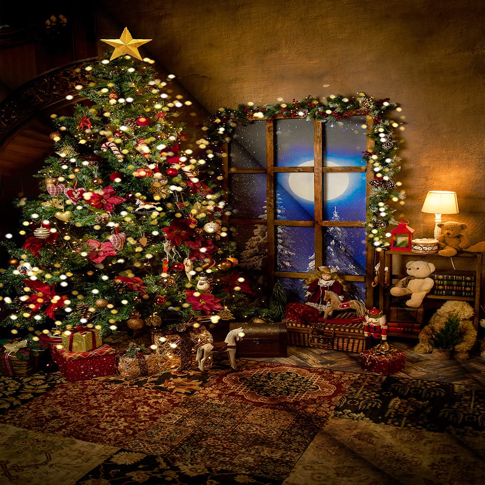 Christmas Backdrop for Photography Vintage Xmas Tree Rustic Wall Window Snow Moon Forest Winter Background Family Holiday Party Decoration Banner Supplies Photo Studio Booth Props 5X7FT CEM250B 6