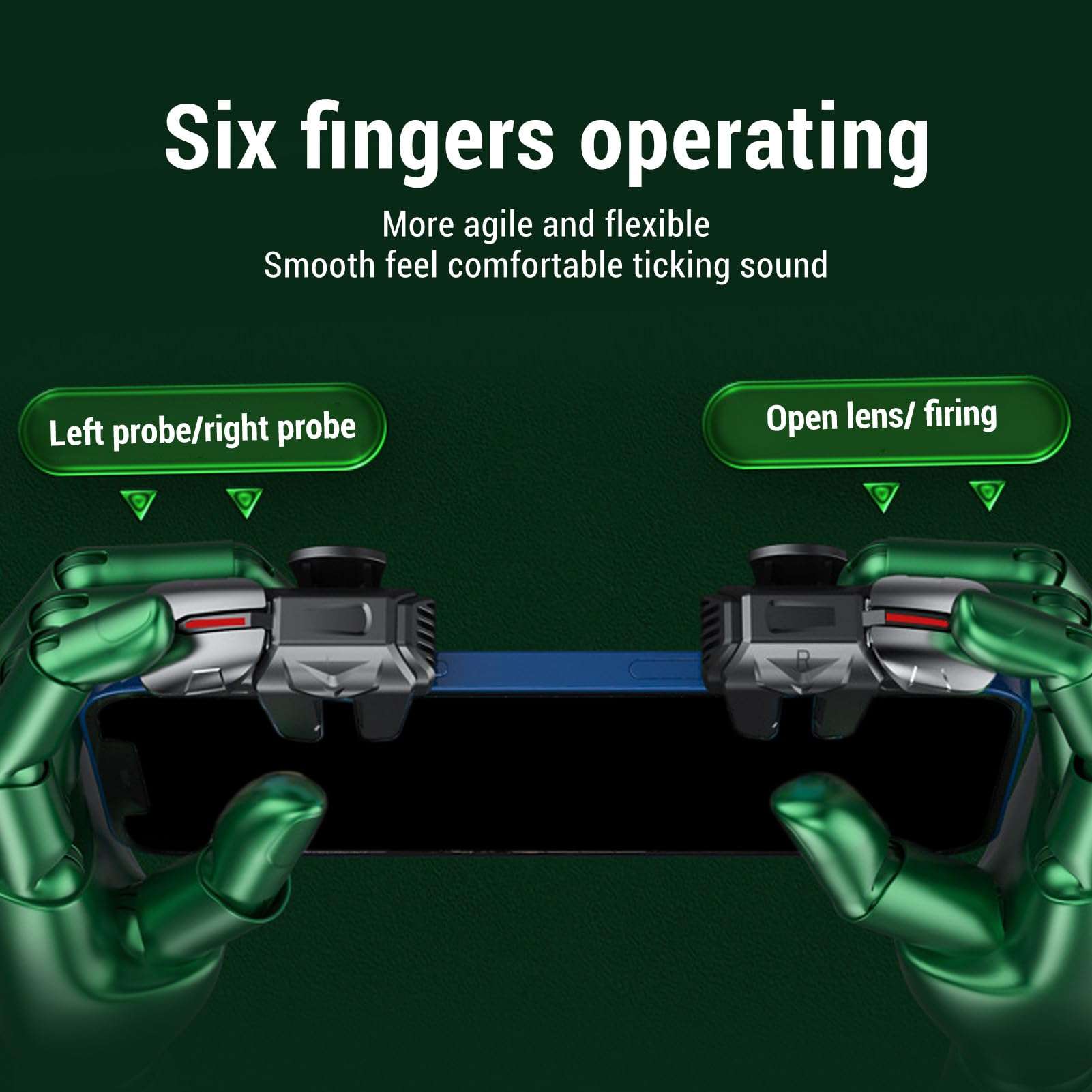 Mobile Game Controllers, 6 Trigger Smart Phone Game Controller with Ergonomic Design Comfortable Game Handle Clip Type Game Controller Button for Cell Phone Game 6