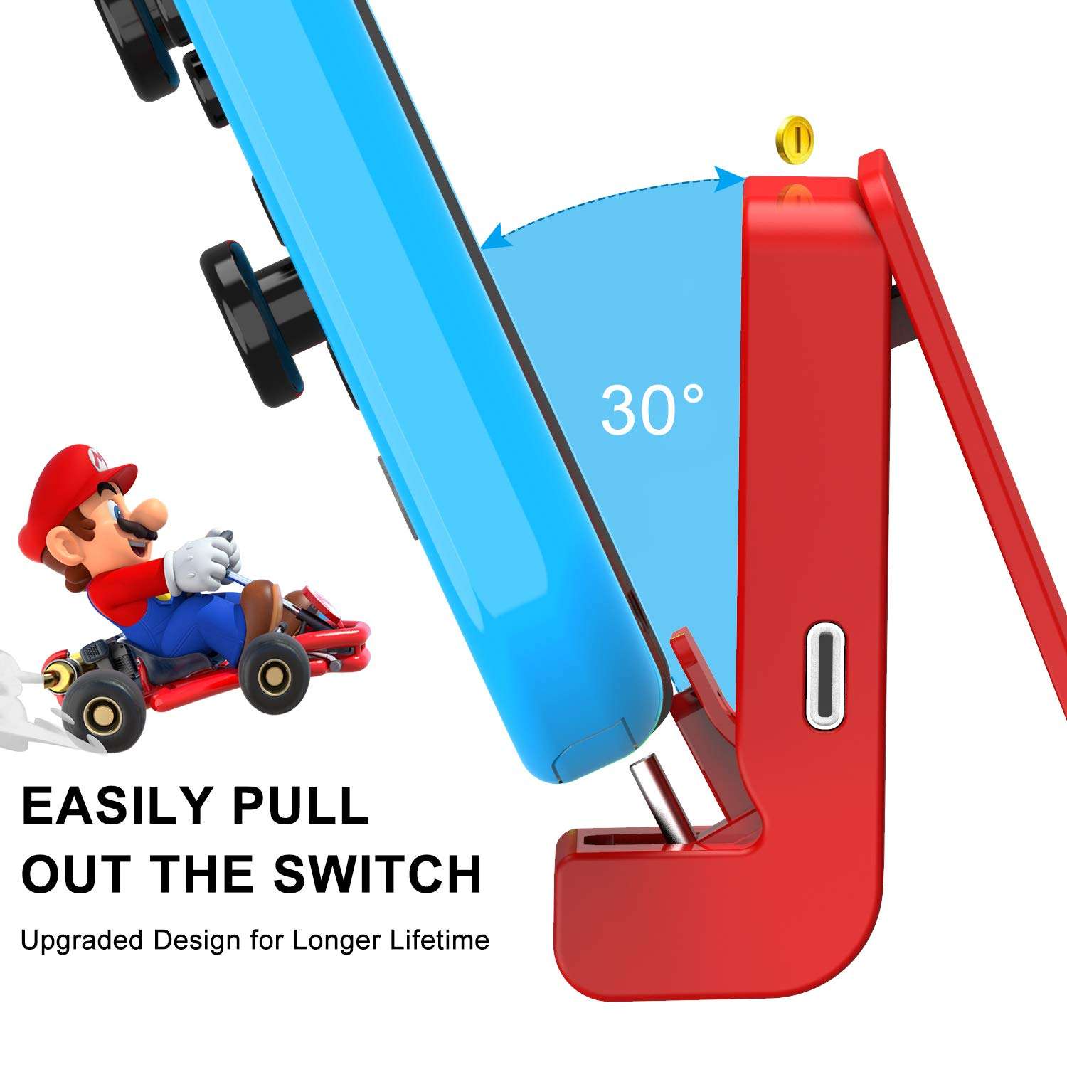 Switch Stand for Nintendo,Charging Dock for Nintendo Switch and Nintendo Switch Lite/OLED, Portable Switch Adjustable Charging Stand with USB Type C Charger Port & USB C Charging Cable(Red) 4