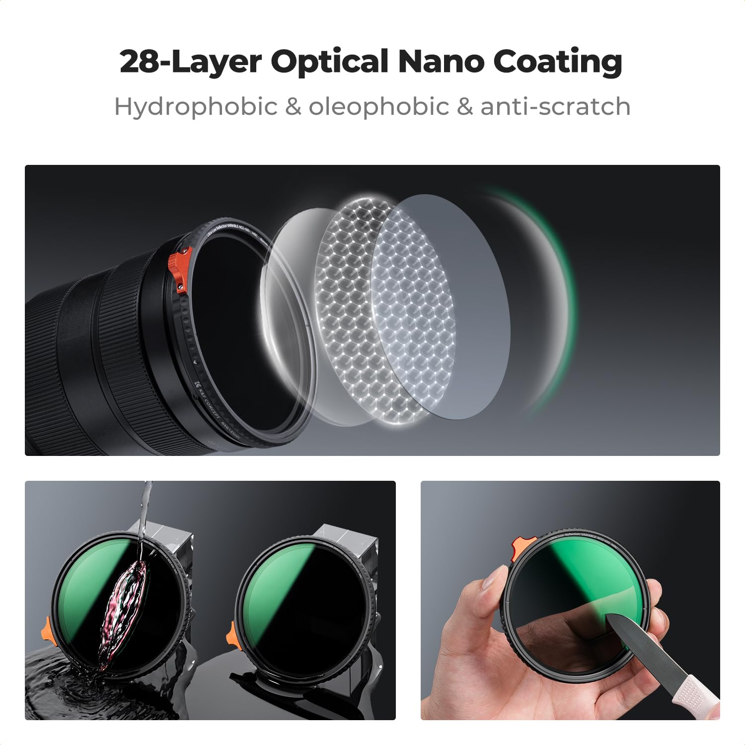 K&F CONCEPT 49mm Ultra-Low Reflectivity Putter Variable ND Filter ND2-ND400 (1-9 Stops) 28 Multi-Layer Coatings AGC Glass Adjustable Neutral Density Camera Lens Filter (Nano-X Series) 6