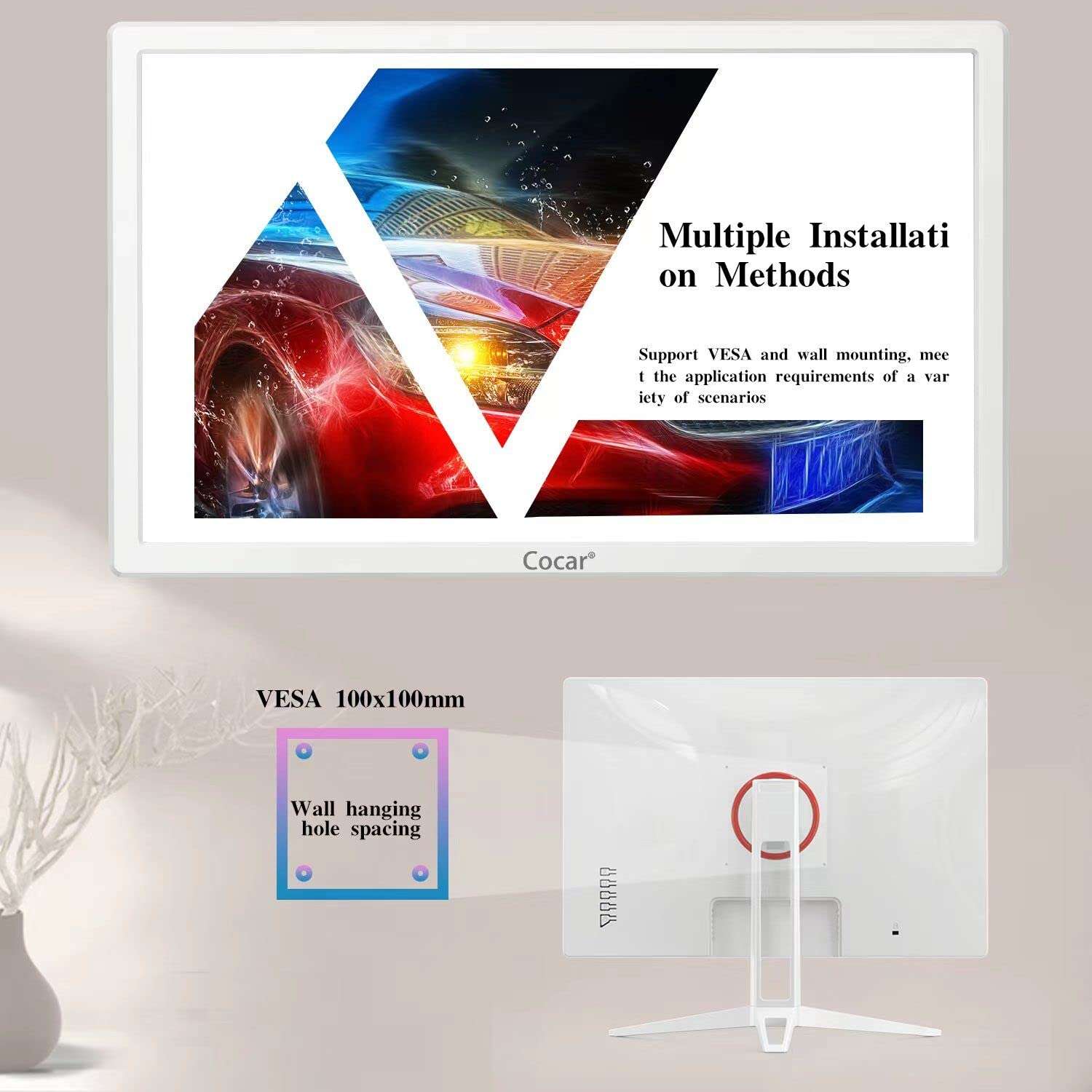 Cocar 19 inch PC Monitor, White Desktop Computer Monitor 75hz 2ms 1440x900 TN Panel VESA 100x100 HDMI VGA, 16:10 Built-in Speaker Computer Monitor Screen Display for PC PS3 PS4 Xbox Office 4