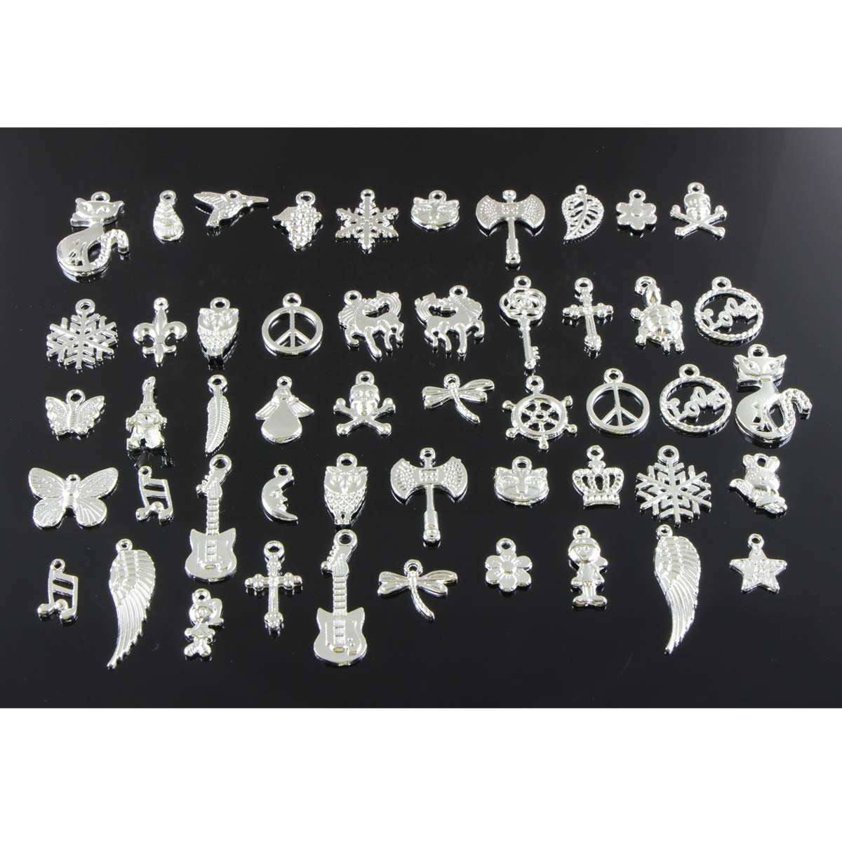 50pcs Charms for Jewelry Making,Dainty Tibetan Silver Charms Pendants Crafting Accessories for Necklace Bracelet Ankle Jewelry DIY Making 3