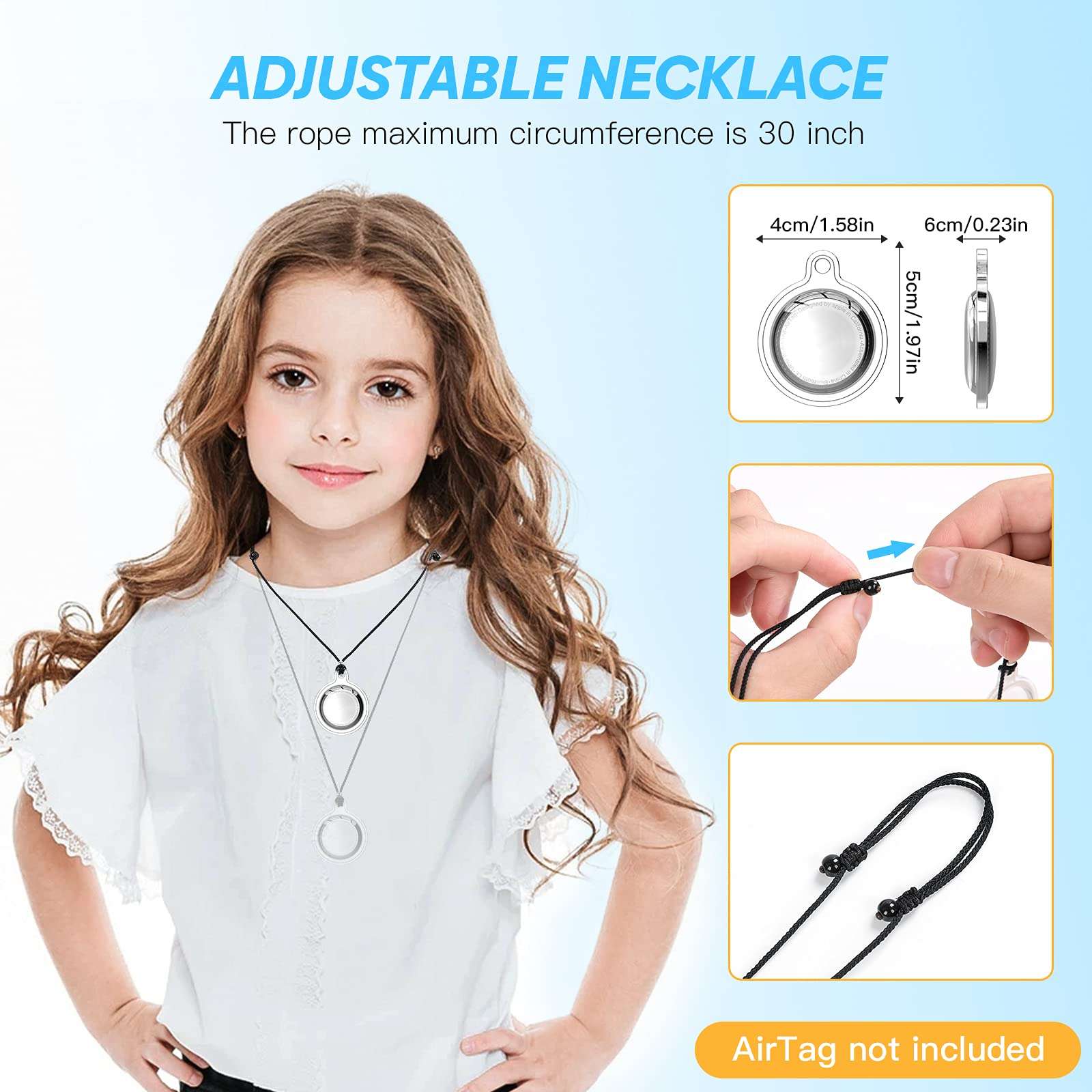 Airtag Necklace for Kids, Women & Adults | Adjustable Silicone Lanyard - Crystal Clear Waterproof Holder for Apple AirTag | Discreet Tracking Jewelry for Safety​ 5