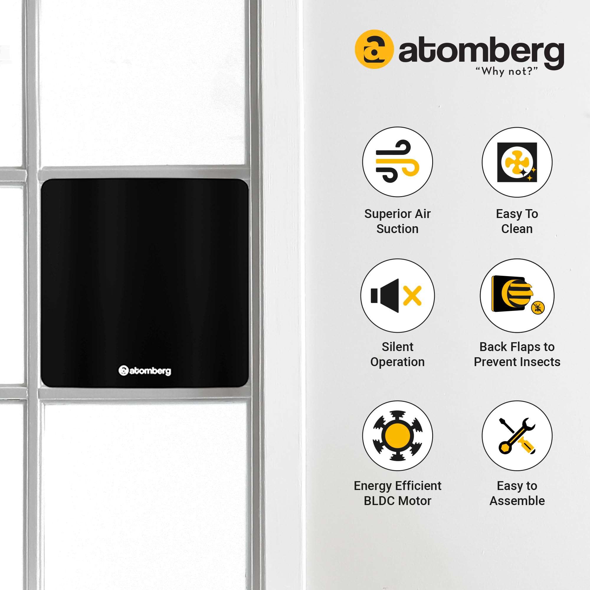 atomberg Studio Exhaust 150mm | Suitable for Bathroom, Kitchen | BLDC Motor | Easy to Clean | 1+1 Year Warranty (Gloss Black) 5