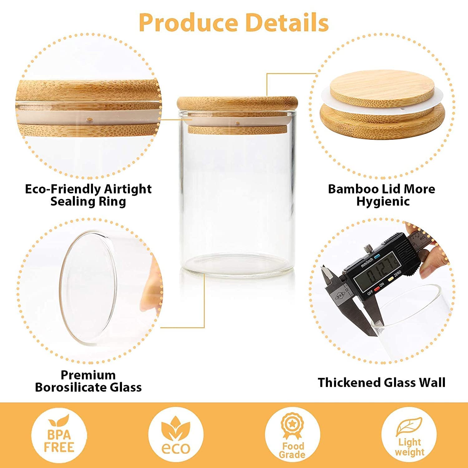 BRAHMANI Glass Jar with Bamboo Lid, 220ml Clear Storage Container with Wooden Lid, Airtight Canister Jar For Kitchen, Spice, Coffee, Beans, Candy, Nuts, Herbs (Set Of 3, 220ml) 5