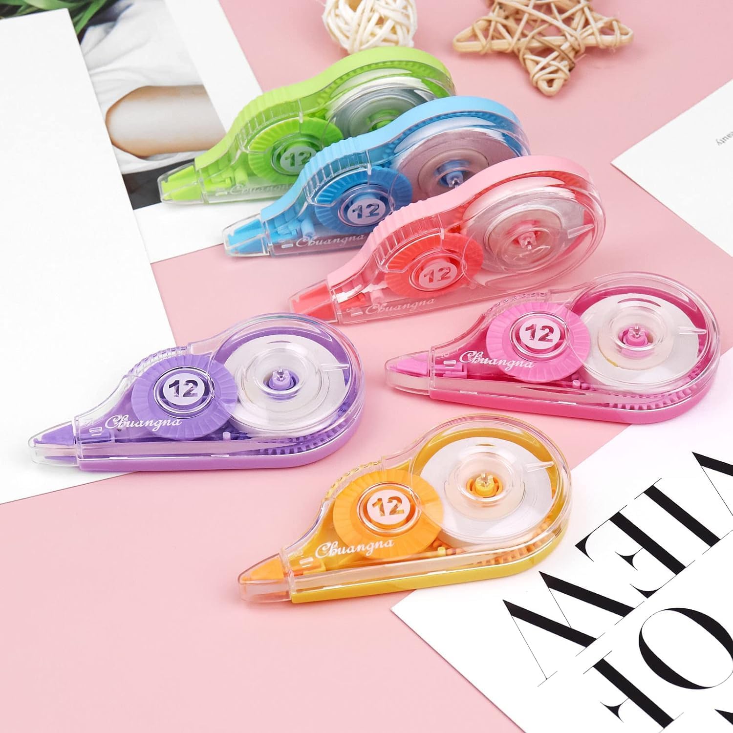 SRN ENTERPRISE Correction Tape,Pack of 2 Pcs Correction Tape 12 Meter X 5 MM, for Journal, Correction Pen, White Strip Error Correction Tape 5mm Thickness with Front Cap for Office, School, Assignment