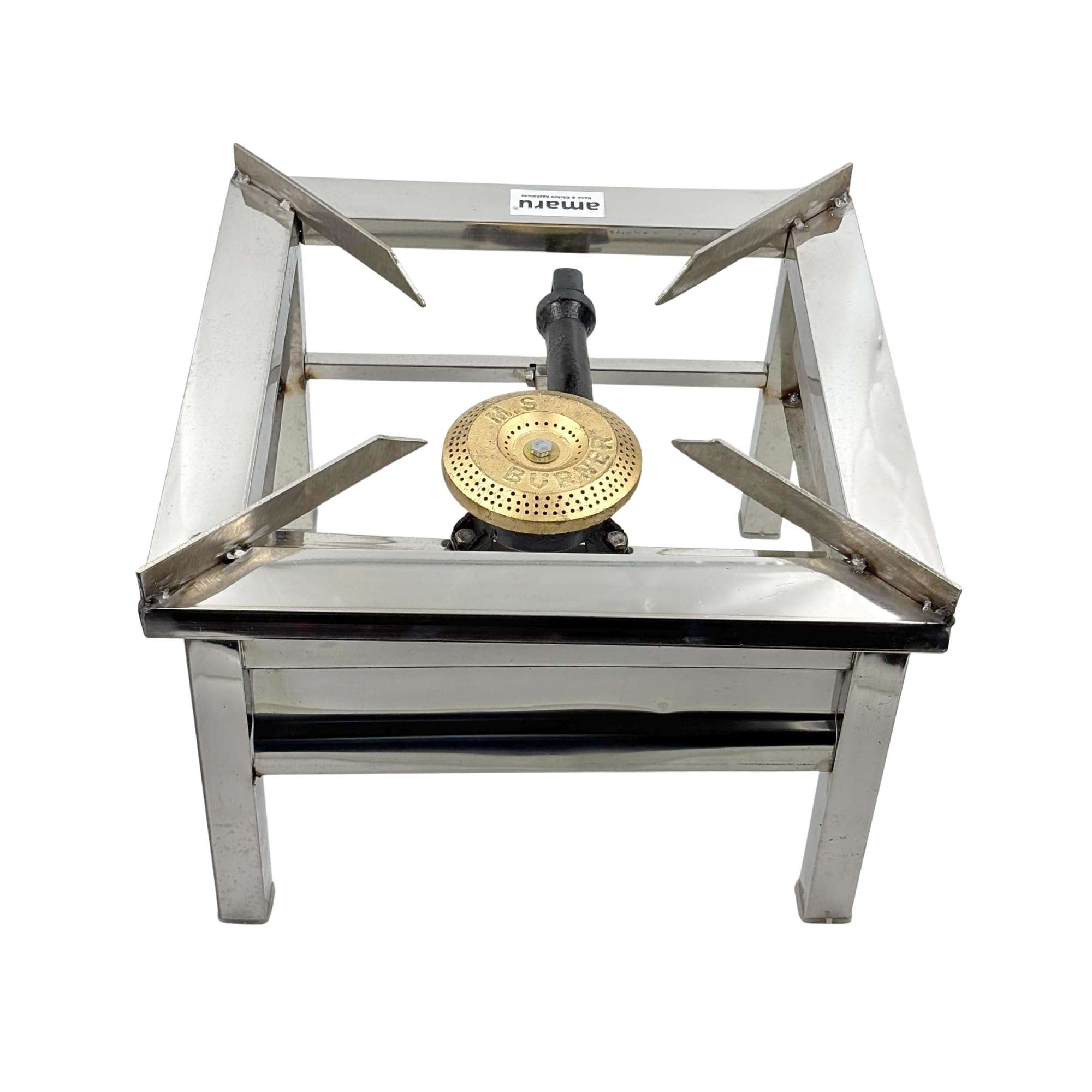 Amaru Single Burner Stainless Steel Square Chulha Canteen Bhatti Commercial Gas Stove - Silver, Manual (Large-14Lx14Wx10.5H) 6