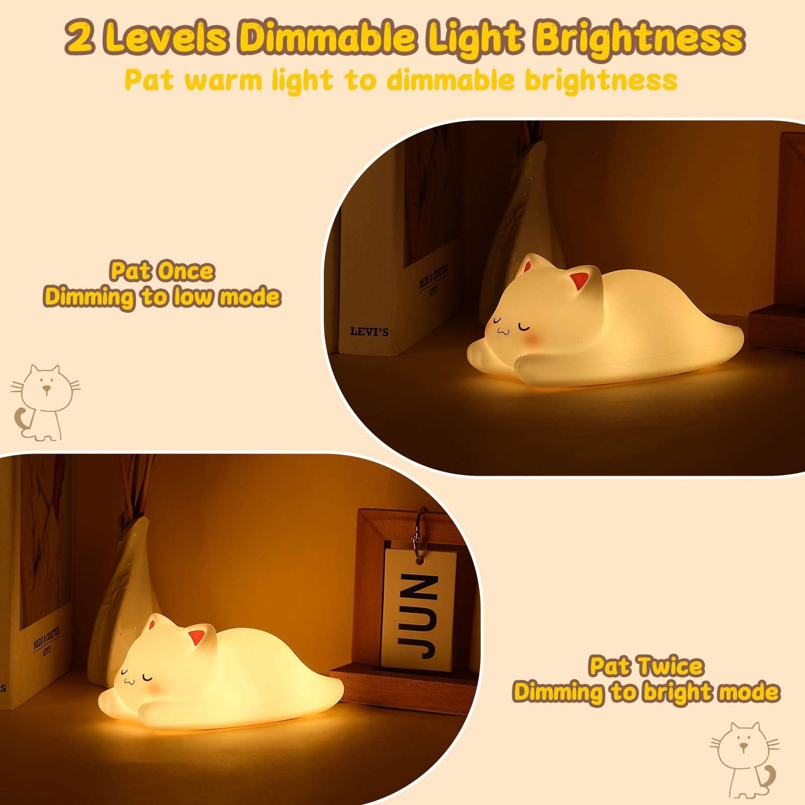 Tremdwoto Cat Night Light for Kids,Cute Colorful Night Light Baby Girl Squishy Night Light Lamp 1/3 Hour Timer Kitty Light Dimmable Nursery Lamp Nightlight (cat -Sleeping) 4