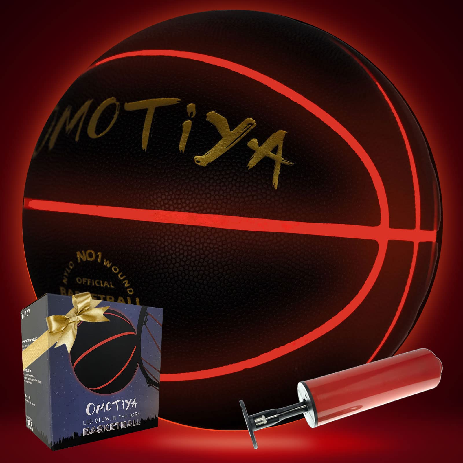 OMOTIYA Glow in The Dark Basketball, LED Light Up Basketball, Night Glowing Ball, Cool Sports Gear 8-12 Year Old, Toy Basketball Gifts Ideas & Games for Age 8, 9, 10, 11, 12, 13+ Kid Teens Boys Girls 1