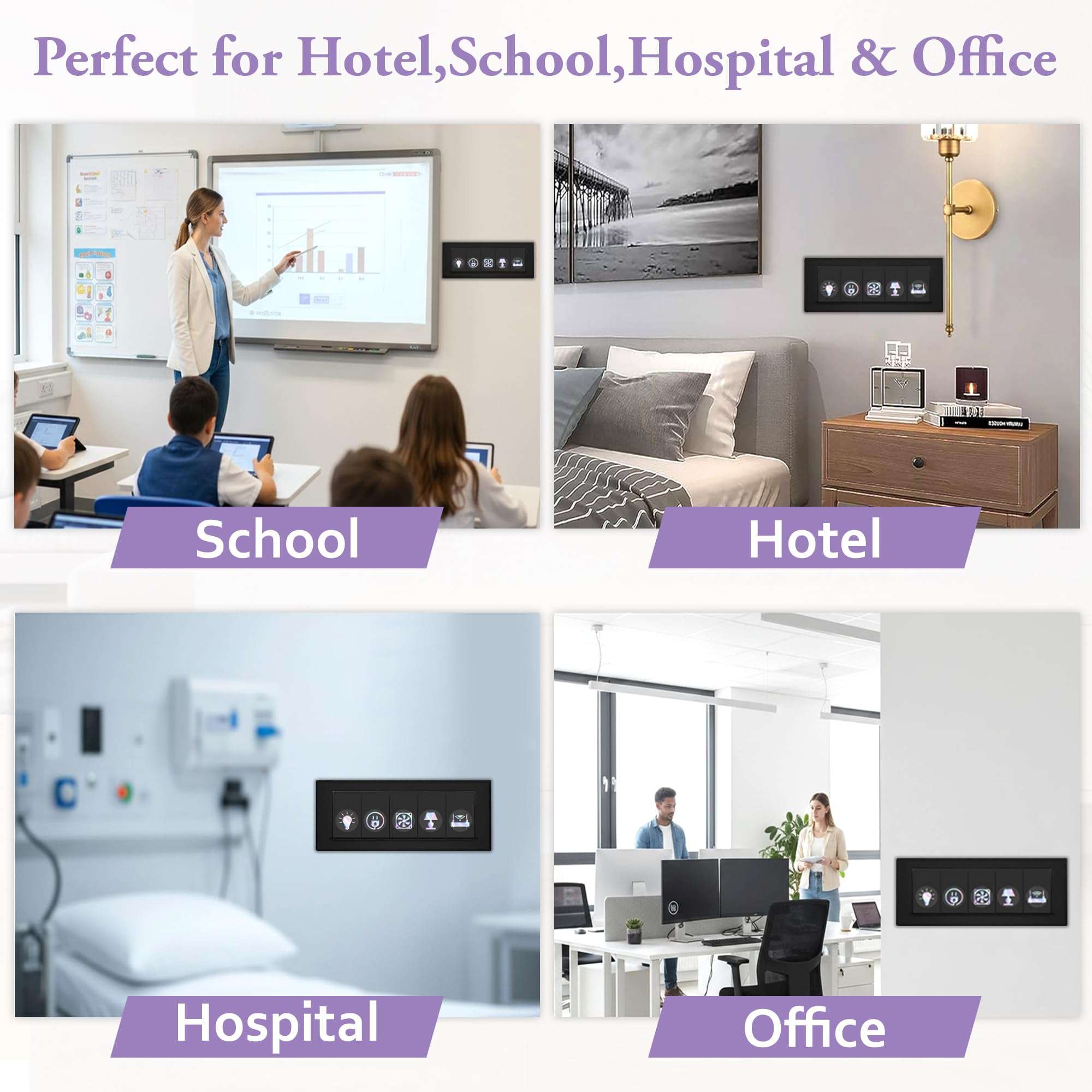 GLUN® 600 Switch Board Stickers with 60+ Icons, Prism Glow Effect Embossed Decorative Stickers for Home, Hotel, Office & School, Luxury Vinyl Self Adhesive Switch Covers for Fans & Appliances 6