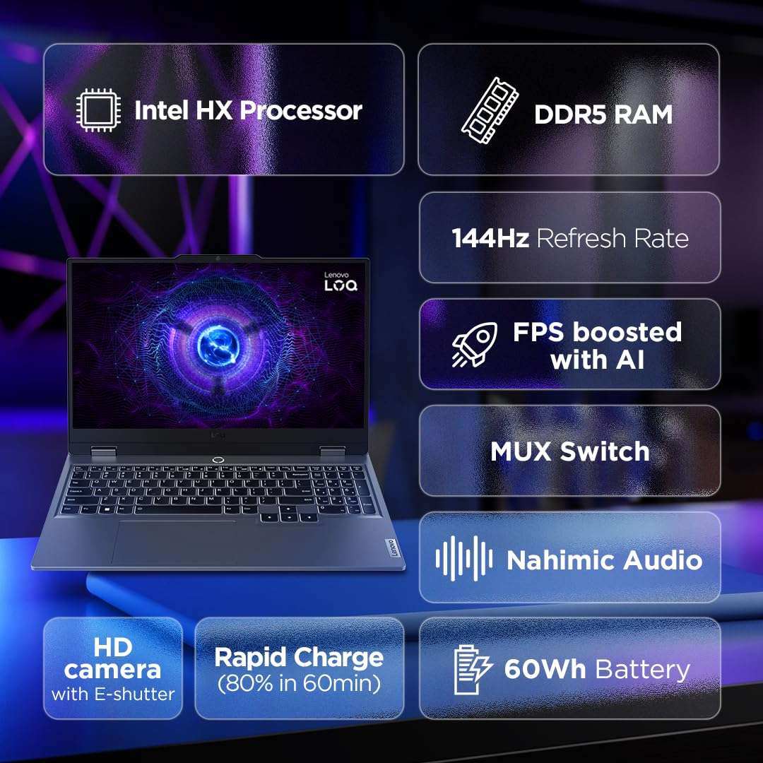 Lenovo LOQ 2024 Intel Core i5-12450HX 15.6" (39.6cm) 144Hz 300Nits FHD Gaming Laptop (8GB/512GB SSD/Win 11/Intel Arc A530M 4GB Graphics/100% sRGB/3 Month Game Pass/Luna Grey/2.4Kg), 83FQ0009IN 3