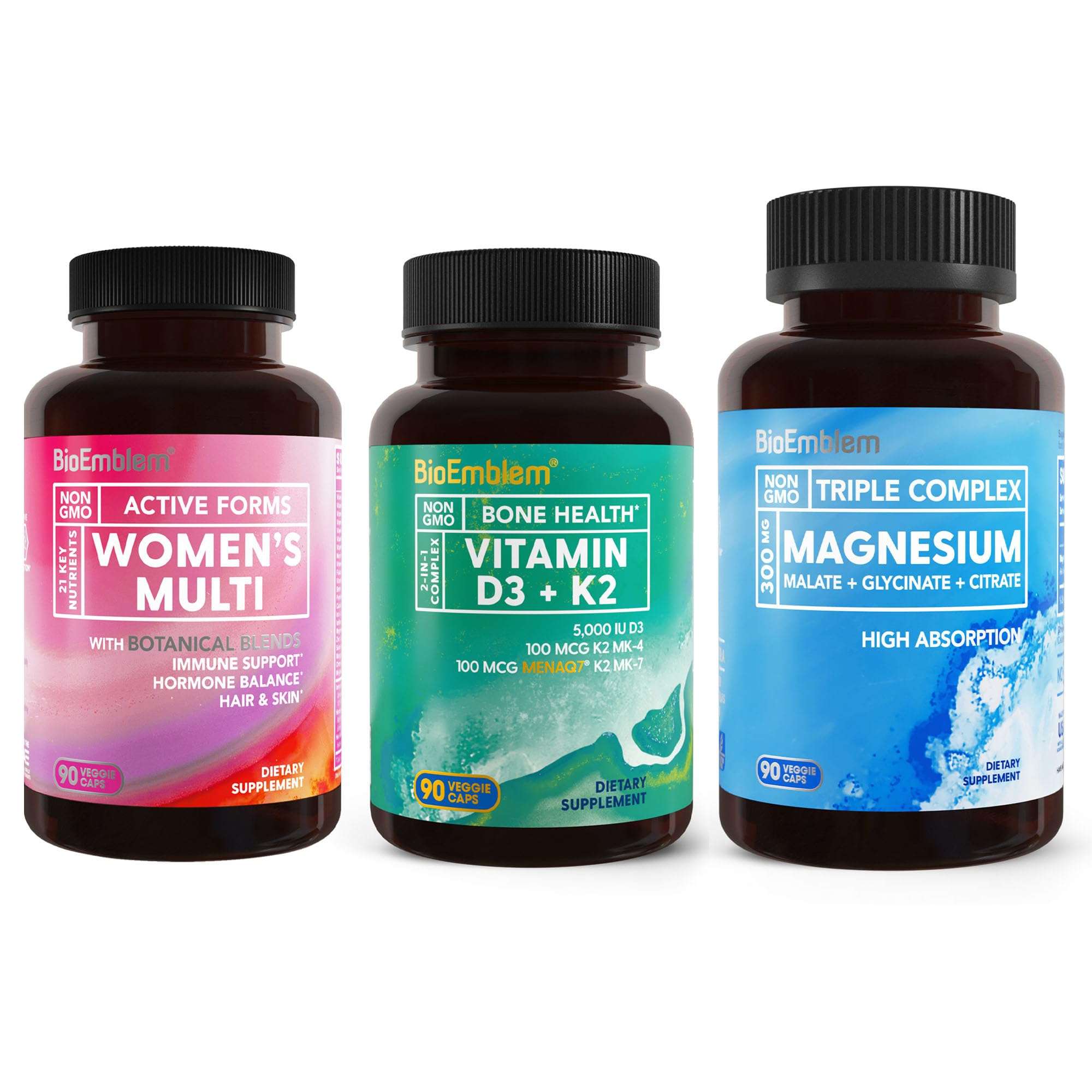 BioEmblem Triple Magnesium Complex and Vitamin D3 K2 and Women's Multivitamin 1