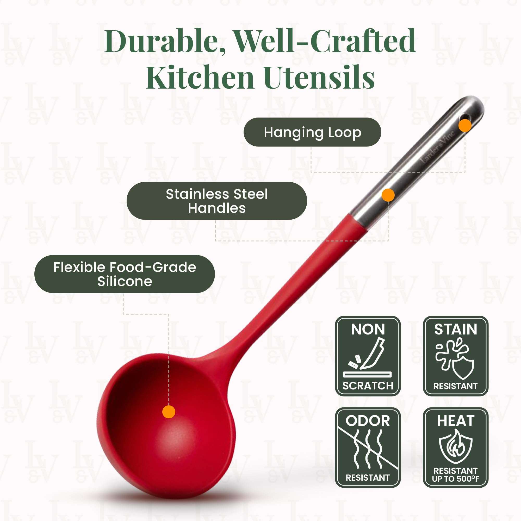 12-Piece Silicone Cooking Utensils Set | Silicone Utensils with Stainless Steel Handle and Ceramic Holder | Kitchen Utensils Set | Dishwasher Safe Set of Kitchen Essentials | Cabernet 5