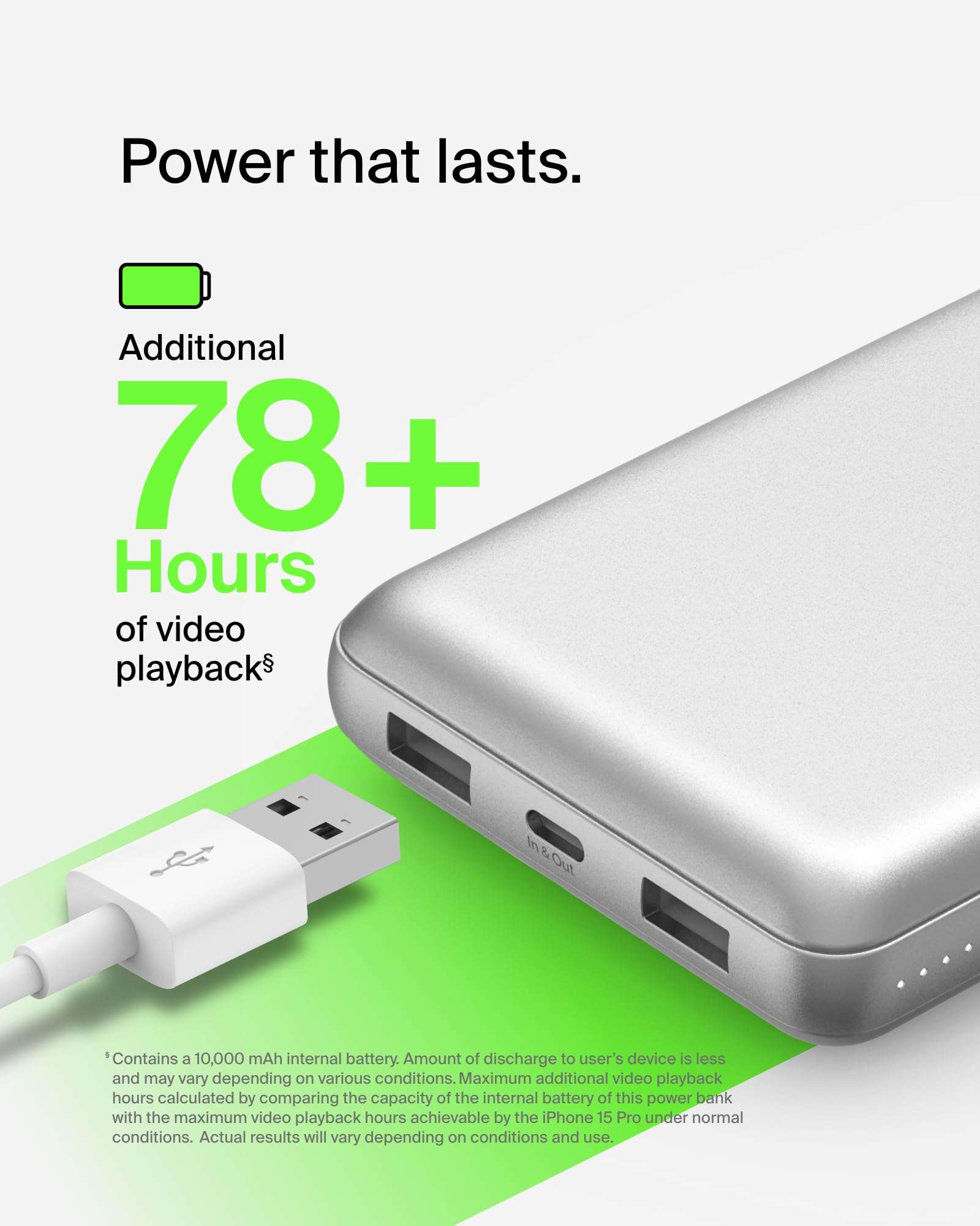 Belkin 20000 mAH Lightweight/Slimmest Power Bank w/ 1 USB-C Port and 2 USB-A Ports | Battery Charger for iPhone Series, Samsung Galaxy, Google Pixel & More | 2 Years Warranty & Upto 2L CEW | Silver 3