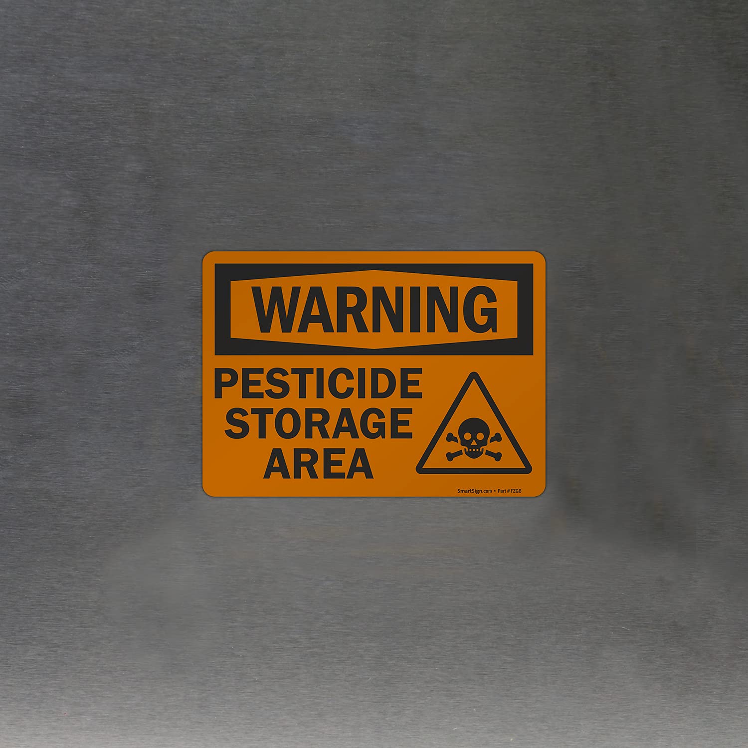 SmartSign 5 x 7 inch “Warning - Pesticide Storage Area” OSHA Label with Graphic, 3 mil Laminated Adhesive Polyester, Orange and Black 6