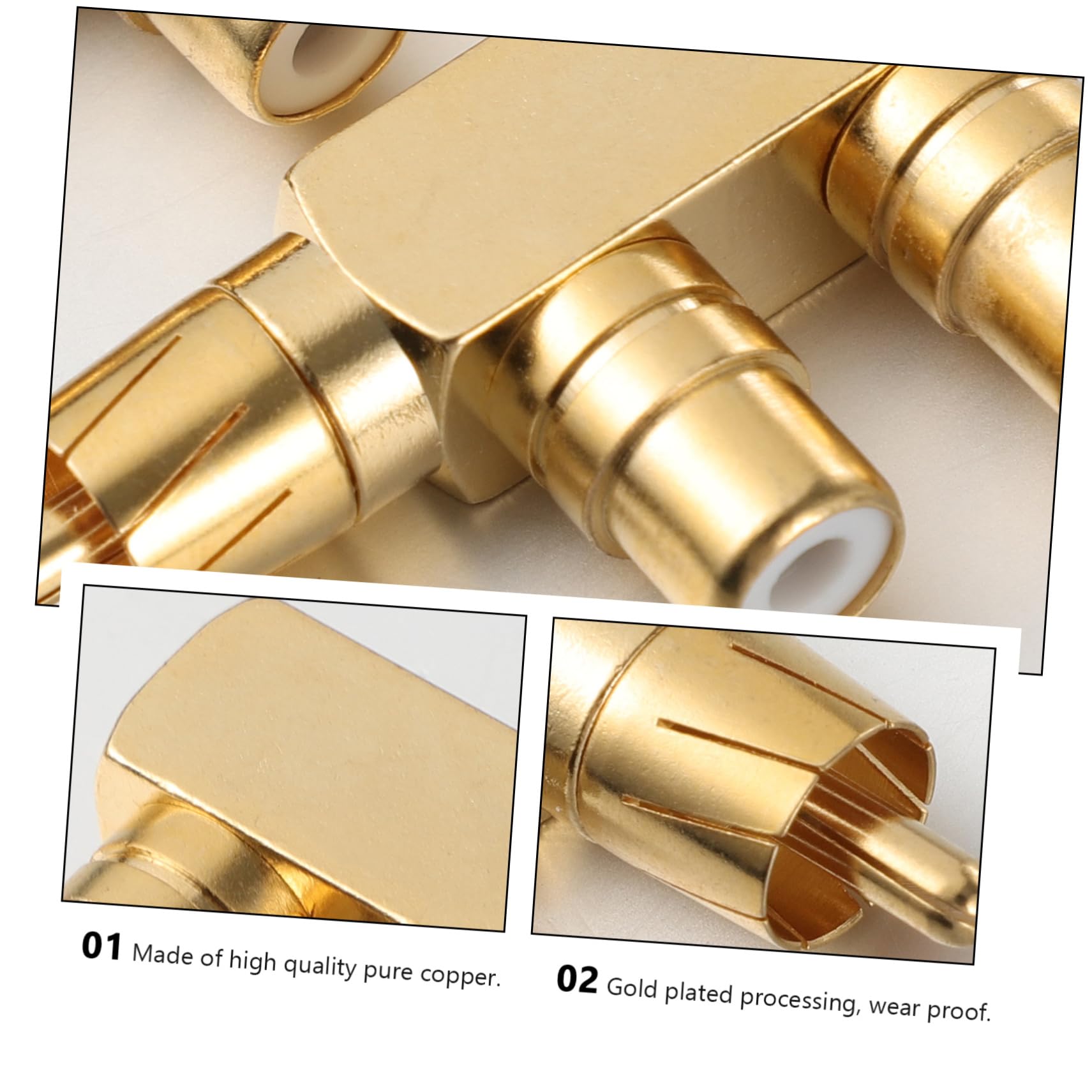 Yardenfun 2pcs Audio Adapter Splitter Adapter Connector 90 Degree Splitter Connector Av Audio Splitter Right Angle Splitter Adapter Headphone Splitter RCA Splitter Adapter Golden Copper 3