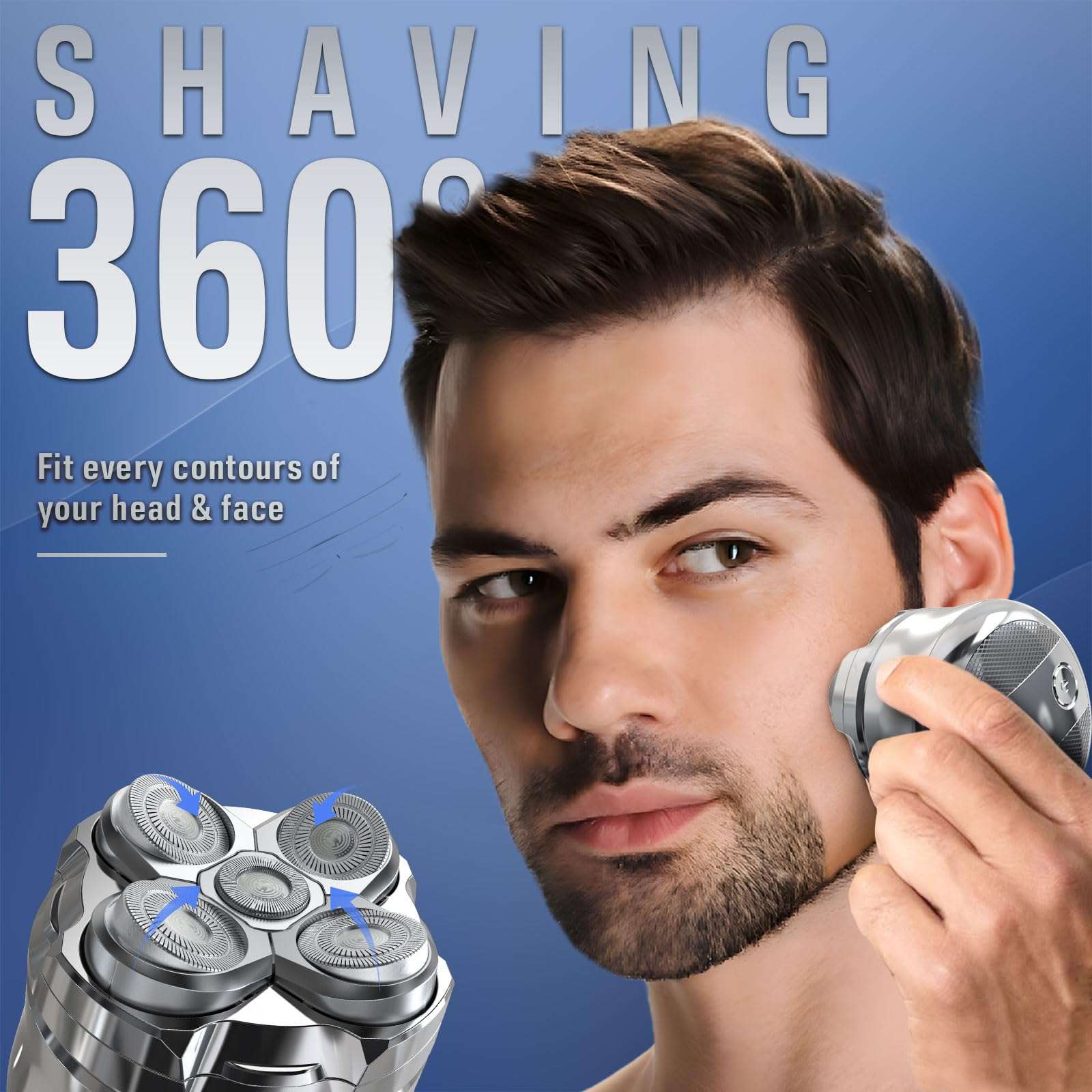 Electric Head Shavers for Bald Men - Waterproof Cordless Bald Razor Wet/Dry Shaving Rechargeable Head & Face Shaver Precision Head Trimmer for Home & Daily Shower 4