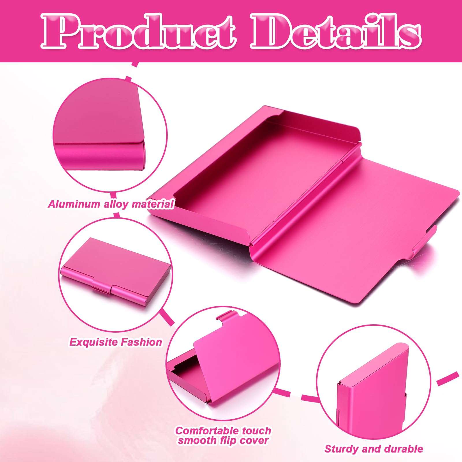 2 Pack Business Card Holder Case, Aluminum Alloy Metal Business Card Case, Slim Flip Cover Professional Name Credit Cards Holder Purse Wallet Pocket Accessory​ for Men and Women (Pink Rose Red) 4