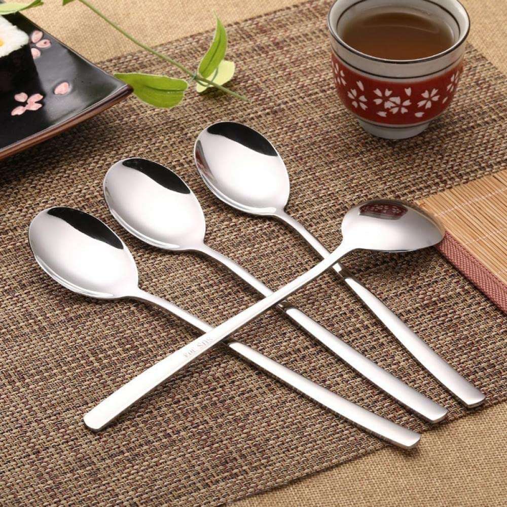 Mockery Stainless Steel Soup Spoons Round Dinner Spoon Table Spoon Meal Spoon 8.26 Inch Long Handle Smooth Round Head Excellent Anti-Stick Round Soup Scoop Tablespoon Tableware Silverware (Pack of 6) 4