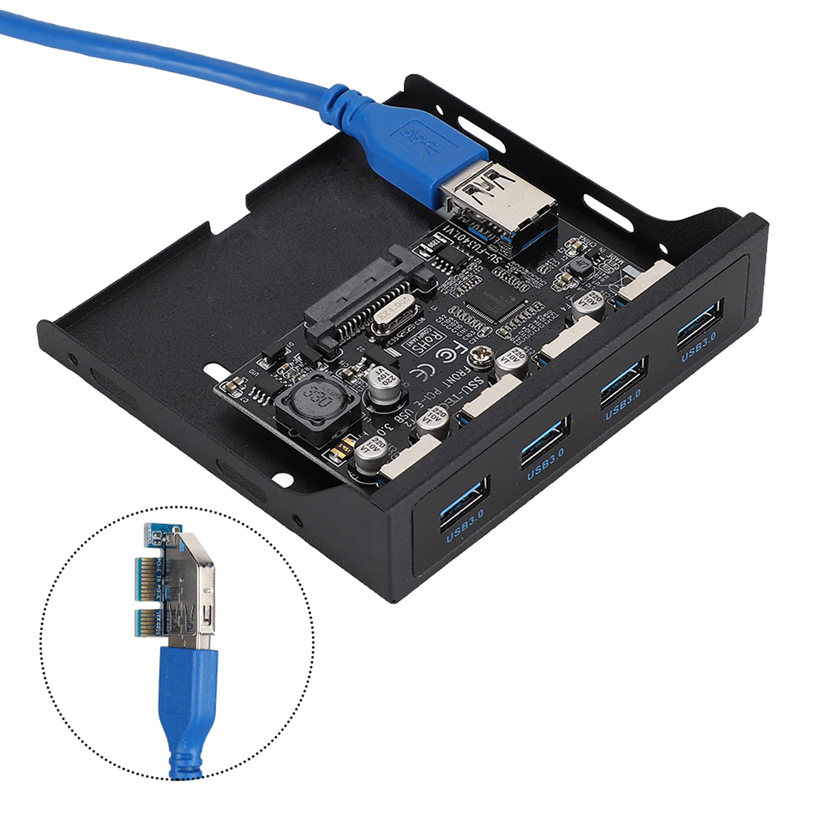 Tomantery 4-Port Front Panel, Not Easy to Damage USB3.0 HUB Expansion Card Adapter Easy to Use PCIE to USB3.0 Card for Chip for Mainboard 6
