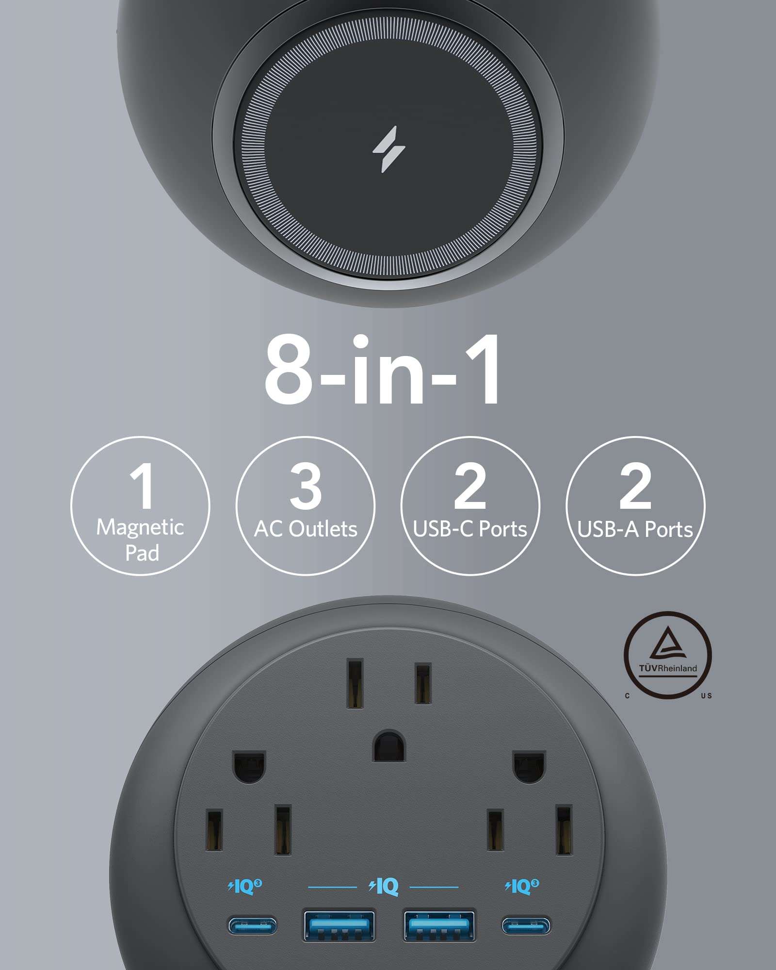 Anker 637 Magnetic Charging Station(MagGo), Magnetic Wireless Charger for iPhone13/iPhone12 Series, Power Strip with 3 Outlets,2 USB A Ports,2 USB C Ports Max 65W Power Delivery for MacBook Pro 5