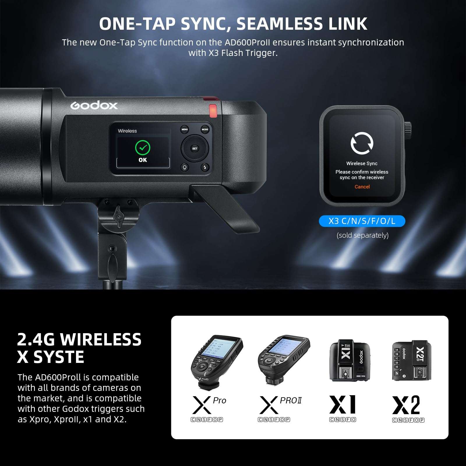 GODOX AD600 Pro II AD600Pro II Outdoor Flash Strobe, 2.4G TTL Studio Flash HSS 1/8000s, 40W Bi-Color Modeling Light, Lithium Battery, with Godox X3O X3-O TTL Wireless Flash Trigger 5