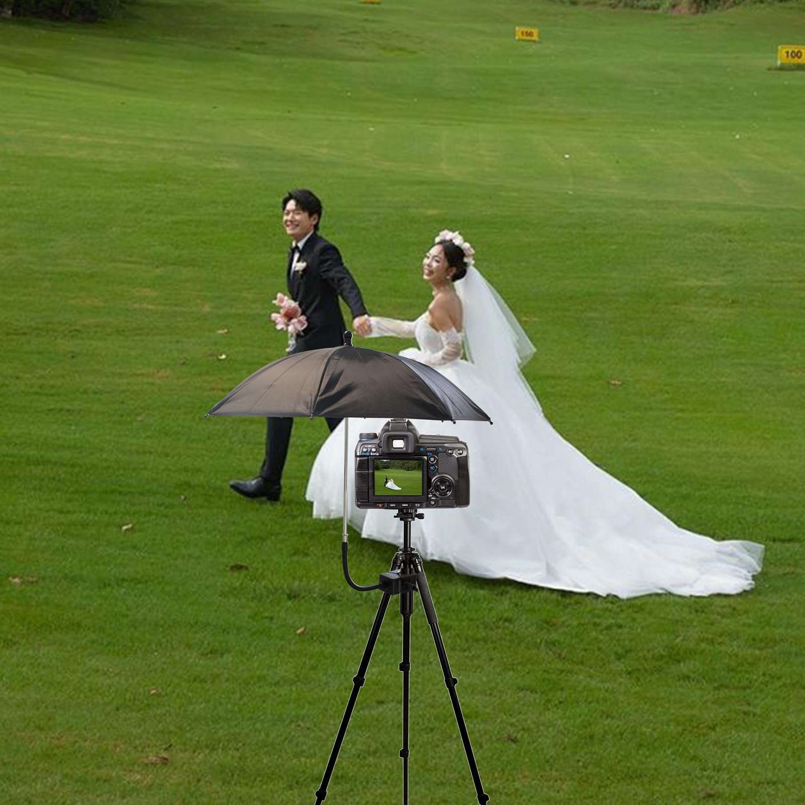 SnowTing Umbrella Chair Clamp for Cameras, Flexible Adjustable Gooseneck Camera Rain Cover, Tripod Sun Shade Umbrella for Outdoor Photographing, Filming, Live Streaming, 20 Inch Diameter, Black 6