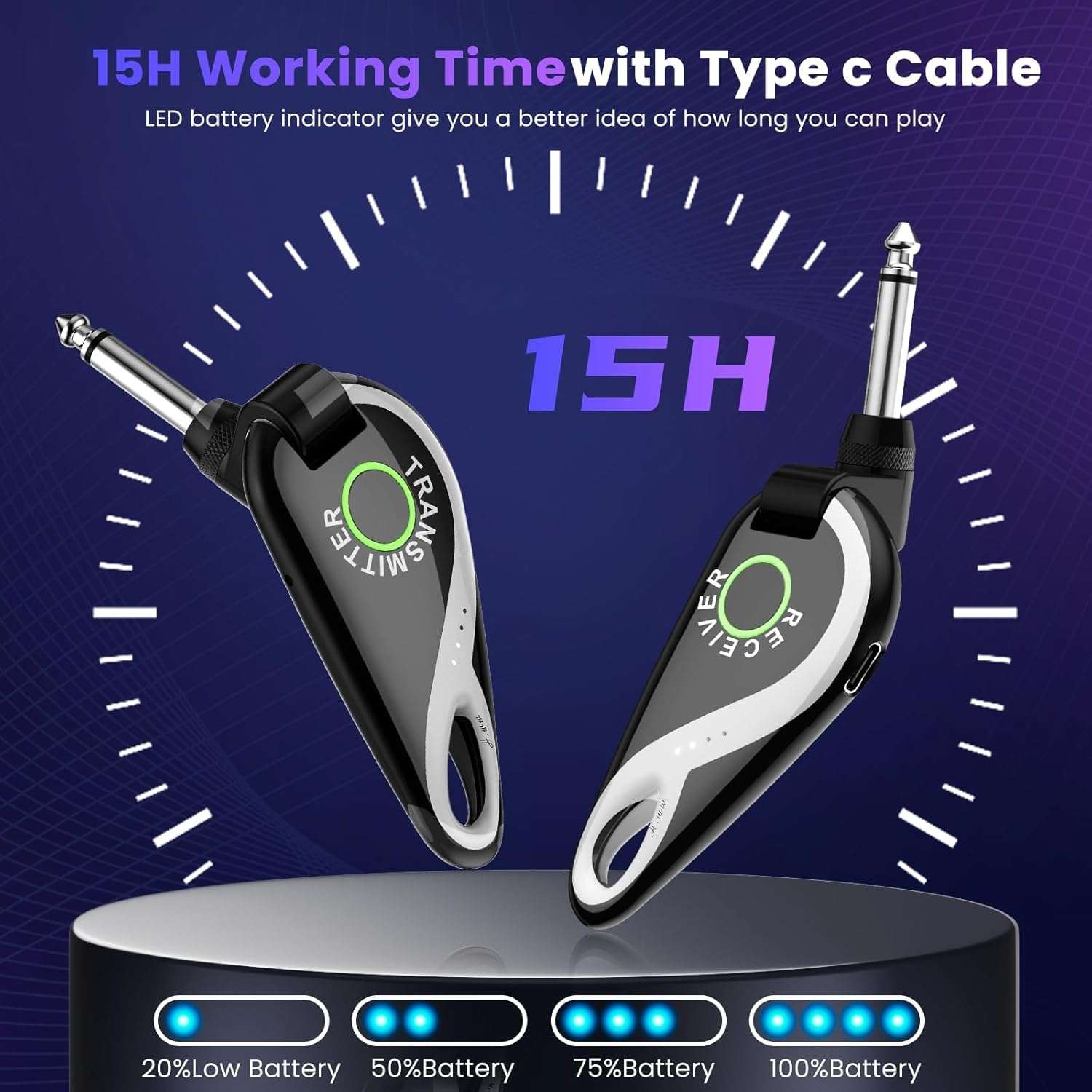 SolWoods Wireless Guitar System 2.4 GHz, Professional Starter Rechargeable Audio Wireless Guitar Transmitter Receiver for Guitar, Bass, Electronic Instruments (H1) 6