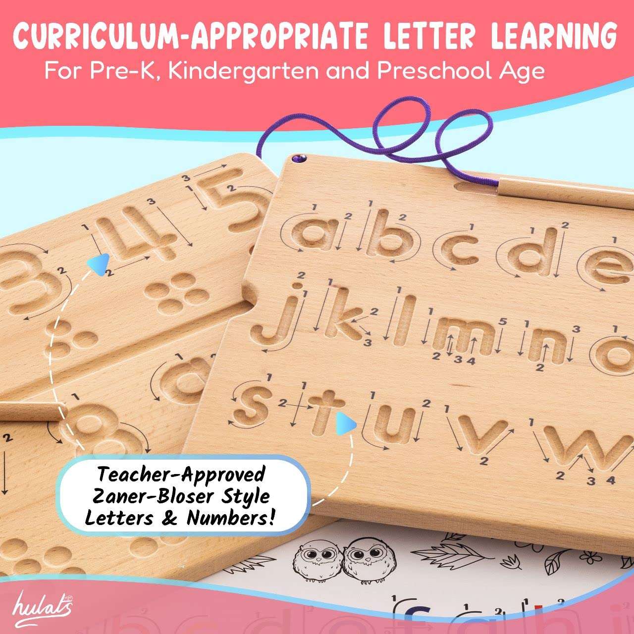 Hulats Learn to Write - Number & Letter Tracing Boards with Direction Arrows - Wooden Alphabet Learning Montessori Toys 4+ Year Old Toddler Writing Tools Beginner Preschool Classroom Must Haves 3