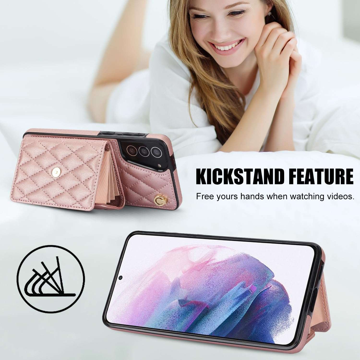 Asuwish Phone Case for Samsung Galaxy S21 Plus S21+ 5G Wallet Cover with Stand RFID Credit Card Holder Strap Lanyard Leather Cell Accessories S21+5G S21plus 21S + S 21 21+ G5 Women Girls Rose Gold 4