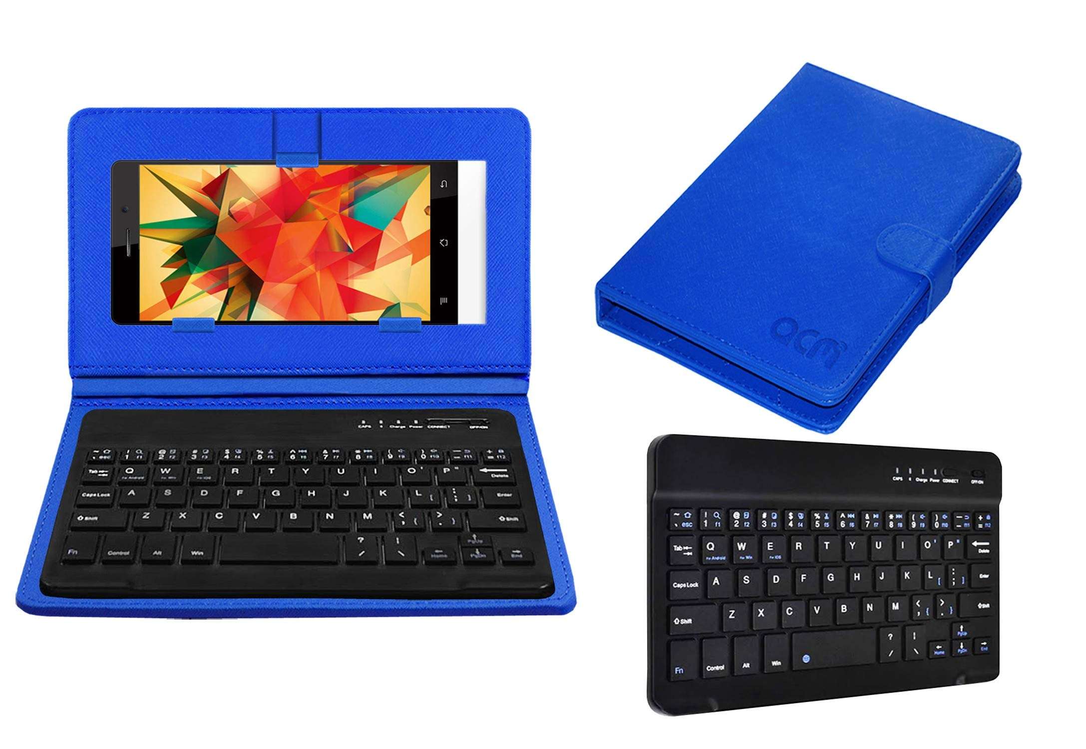 Acm Bluetooth Keyboard Case Compatible with Karbonn Titanium Octane Plus Mobile Flip Cover Stand Study Gaming Blue 1