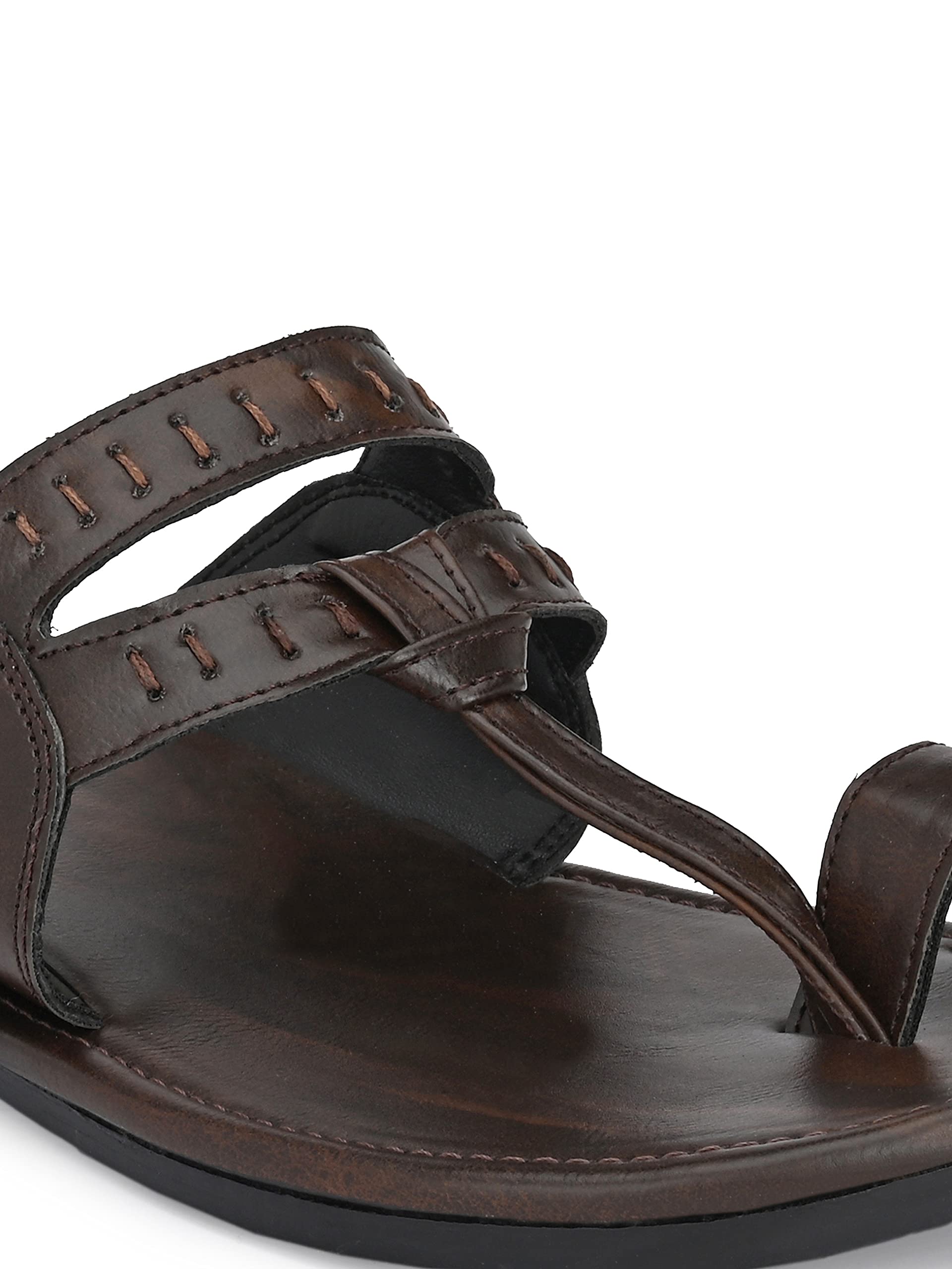 Big Fox Men's Handmade Kolhapuri Full Brown Chappals - 9 UK 3