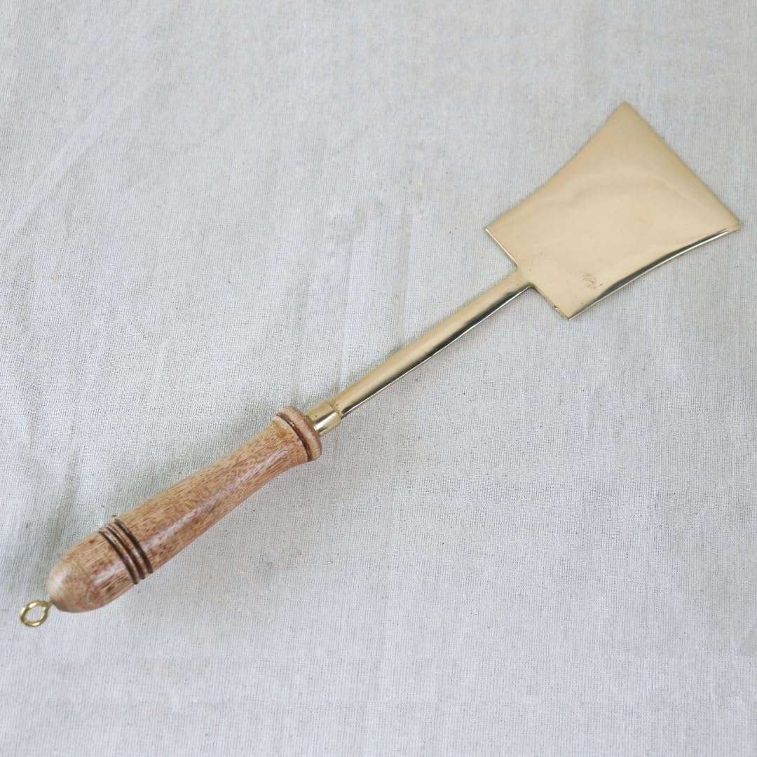 Kitchen 101 Brass Karchi Set | 14 Inch | Pack of 3 | Serving | Ladle | Skimmer | Rice Spoon | Turner (Palta) | Cookware | for Cooking | Serving Spoon with Wooden Handle | Scoop | Pital Ki Karchi | 3