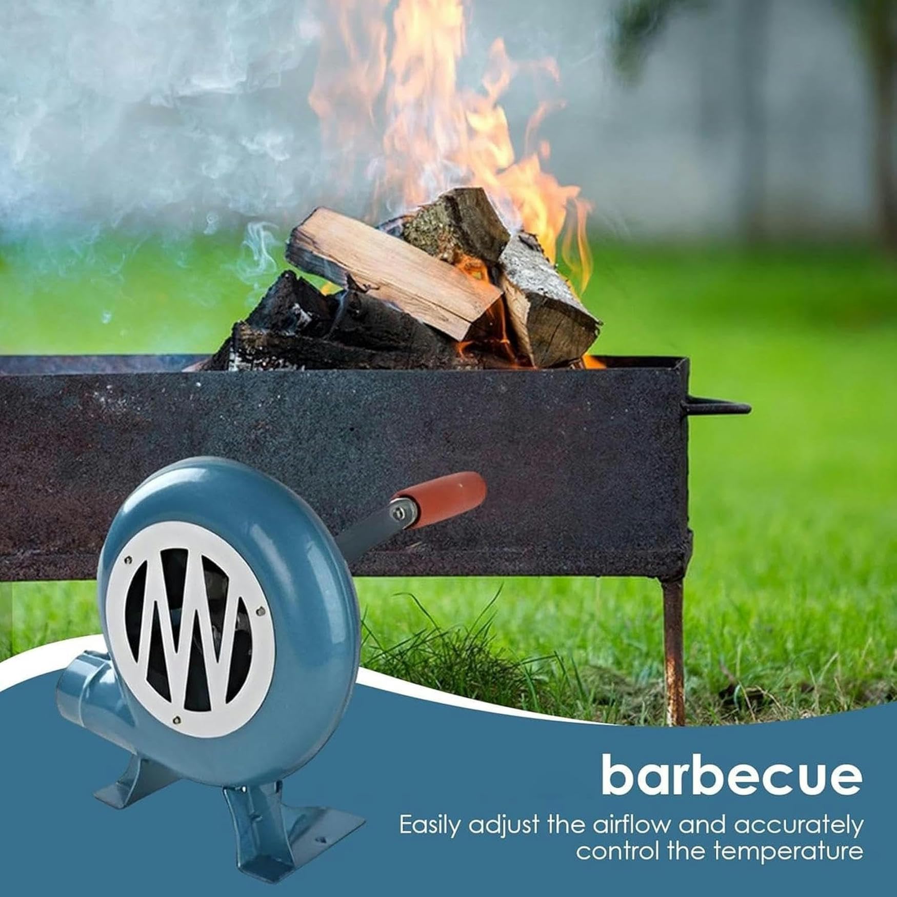 Hand Crank Blacksmith Forge Blower - 300W Cooking Manual BBQ Air Blower for Outdoor Camping, Charcoal Blower, Fireplace Bellows, Coal Lighter 5