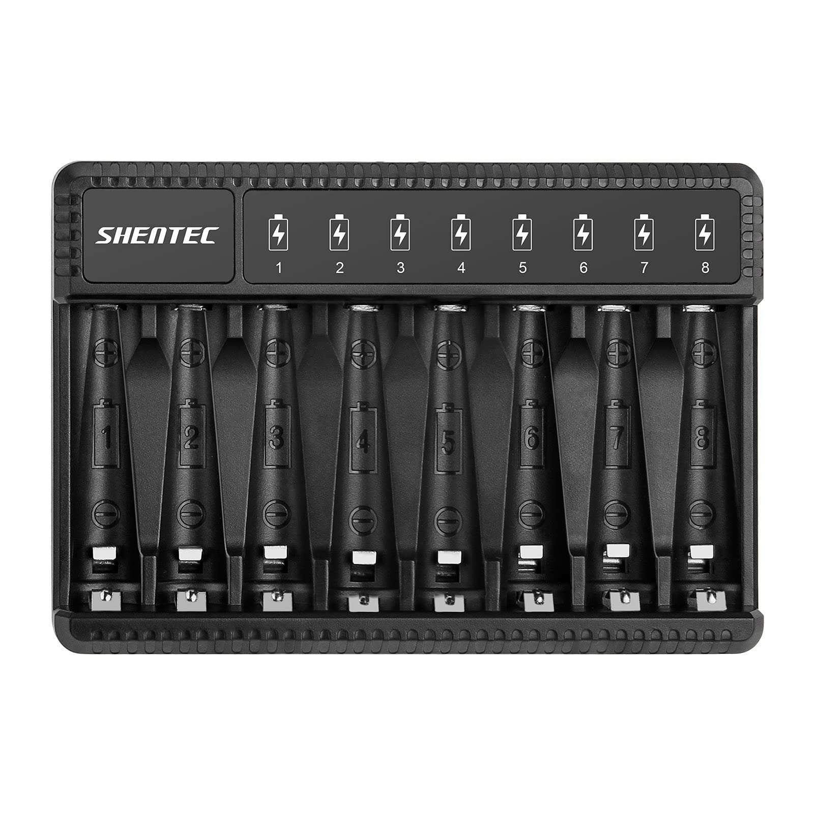 Shentec 4 Packs 2500mAh Rechargeable AA Batteries and 4 Packs 1000mAh Rechargeable AAA Batteries with Smart 8 BayAAA AA Battery Charger (USB Fast Charging, Independent Slot) 3