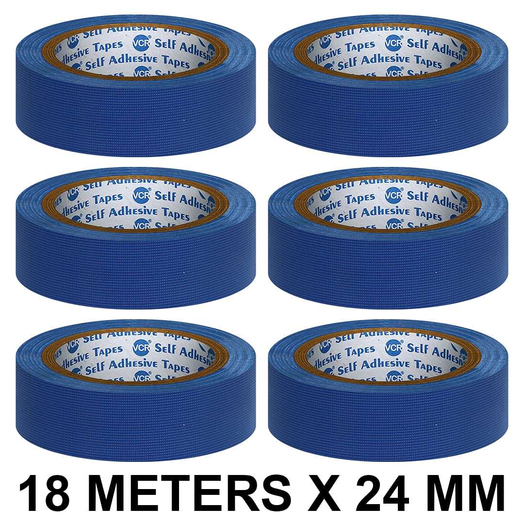 VCR Blue Duct Tape - 18 Meters in Length 24mm / 1" Width - 6 Rolls Per Pack - Strong Book Binding Tape - Waterproof Heavy Duty Duct Tape 3