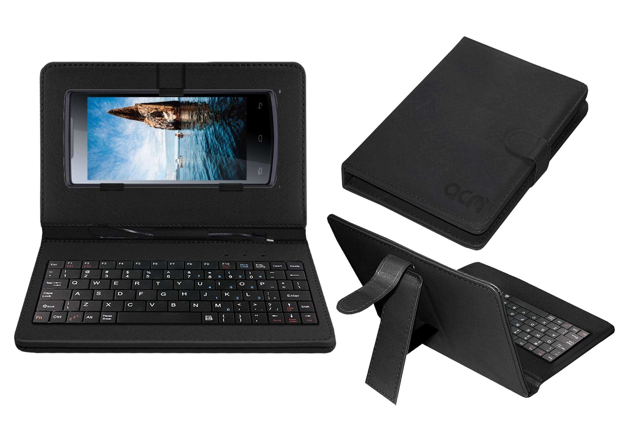 ACM Keyboard Case Compatible with Lava Iris 506q Mobile Flip Cover Stand Plug & Play Device for Study & Gaming Black 1