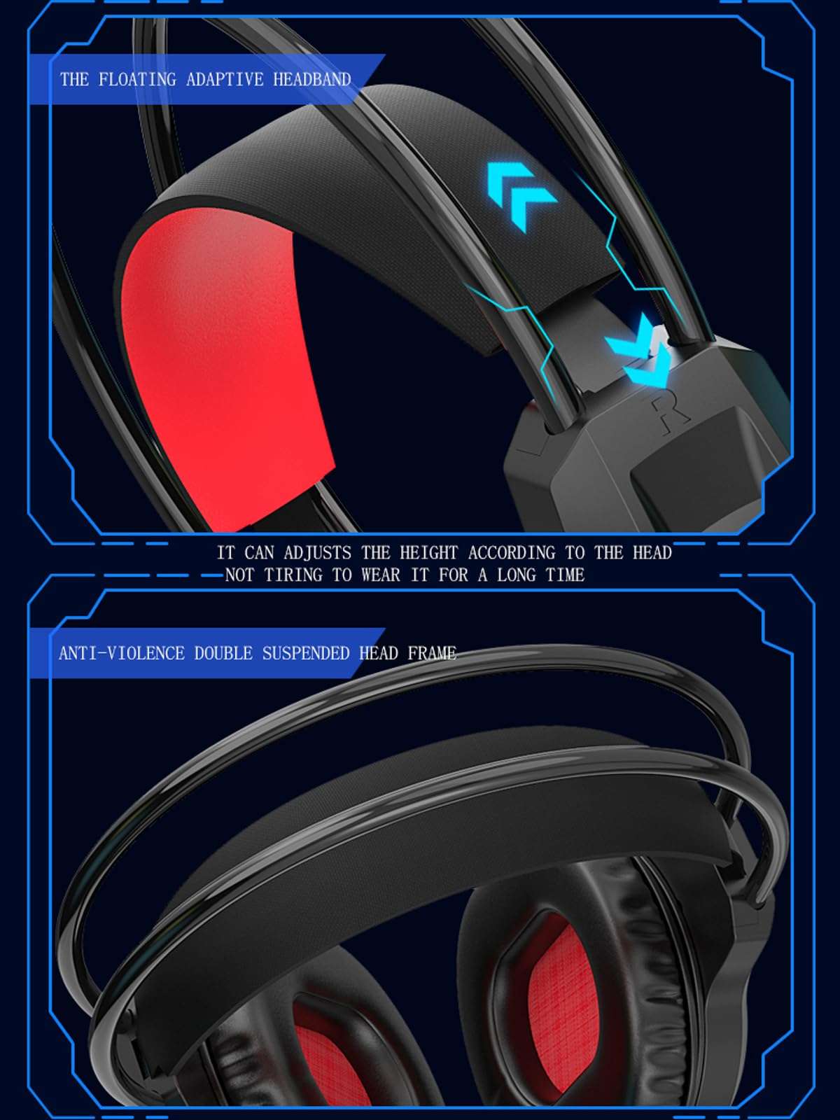 leegicst Stereo Sound Gaming Headset, Over Ear Bass Surround Sound Gaming Headphones with LED Light, Microphone, Compatible with PS4 PS5 Xbox One PC 5