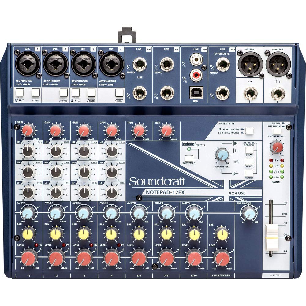 Soundcraft Notepad-12FX Small-Format Analog Mixing Console with Gator Cases 2519 Mixer Bag, Fastener Straps (10-Pack) & XLR Cable Bundle 4