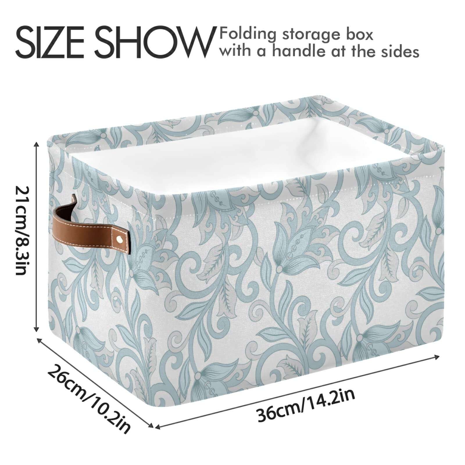 Kcldeci Floral Damask Style Blue White Flower Pattern Baskets for Organizing, Decorative Storage Boxes for Shelves, Rectangle Closet Baskets Box, Foldable Sturdy Storage Basket with Handle for Nurse 4