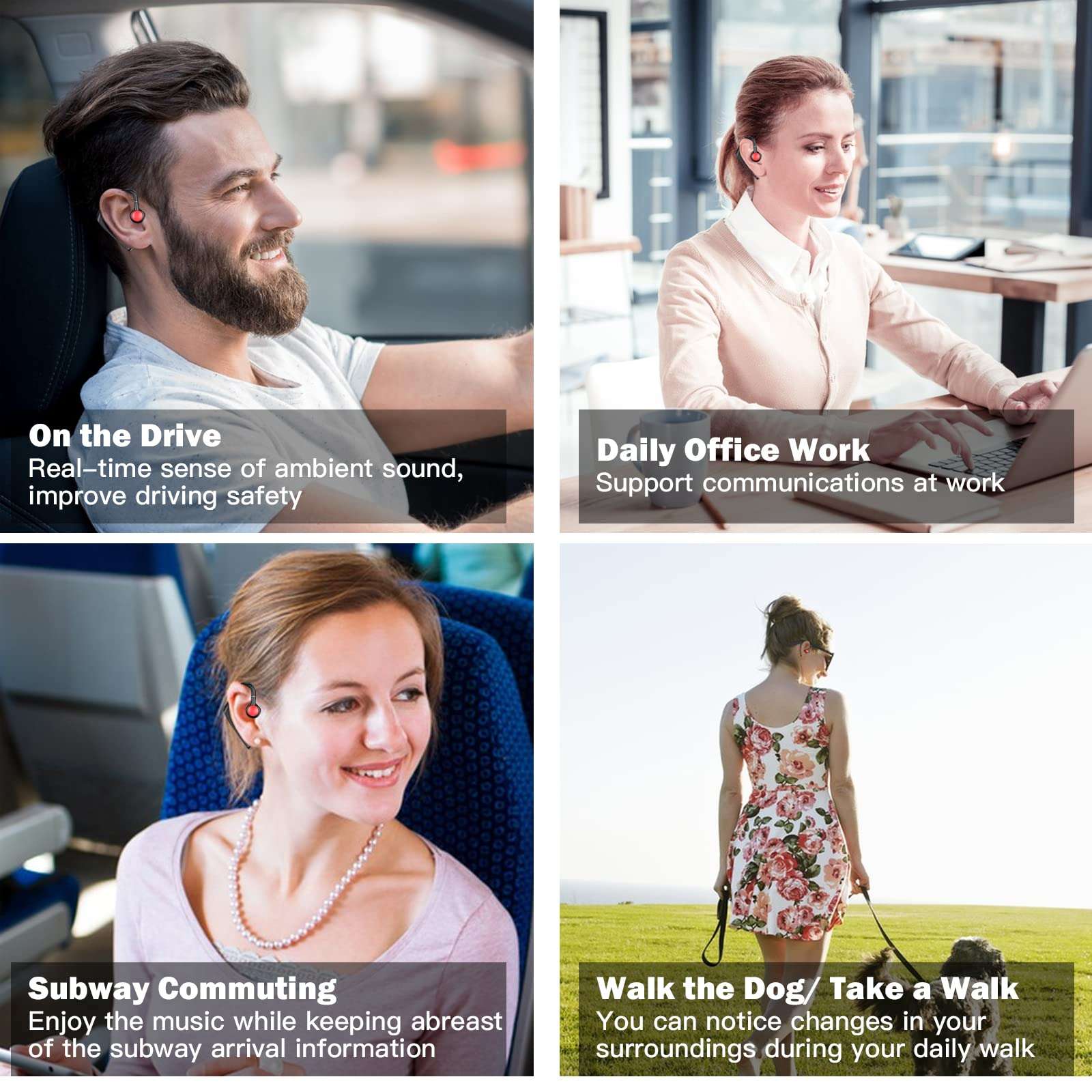 Open Ear Headphones Wireless Bluetooth Single Bone Conduction Wireless Earbuds with Earhooks Bone Conduction Headphones Bluetooth Head Set Earphones IPX5 Waterproof Long Battery Life Earpiece Black 6