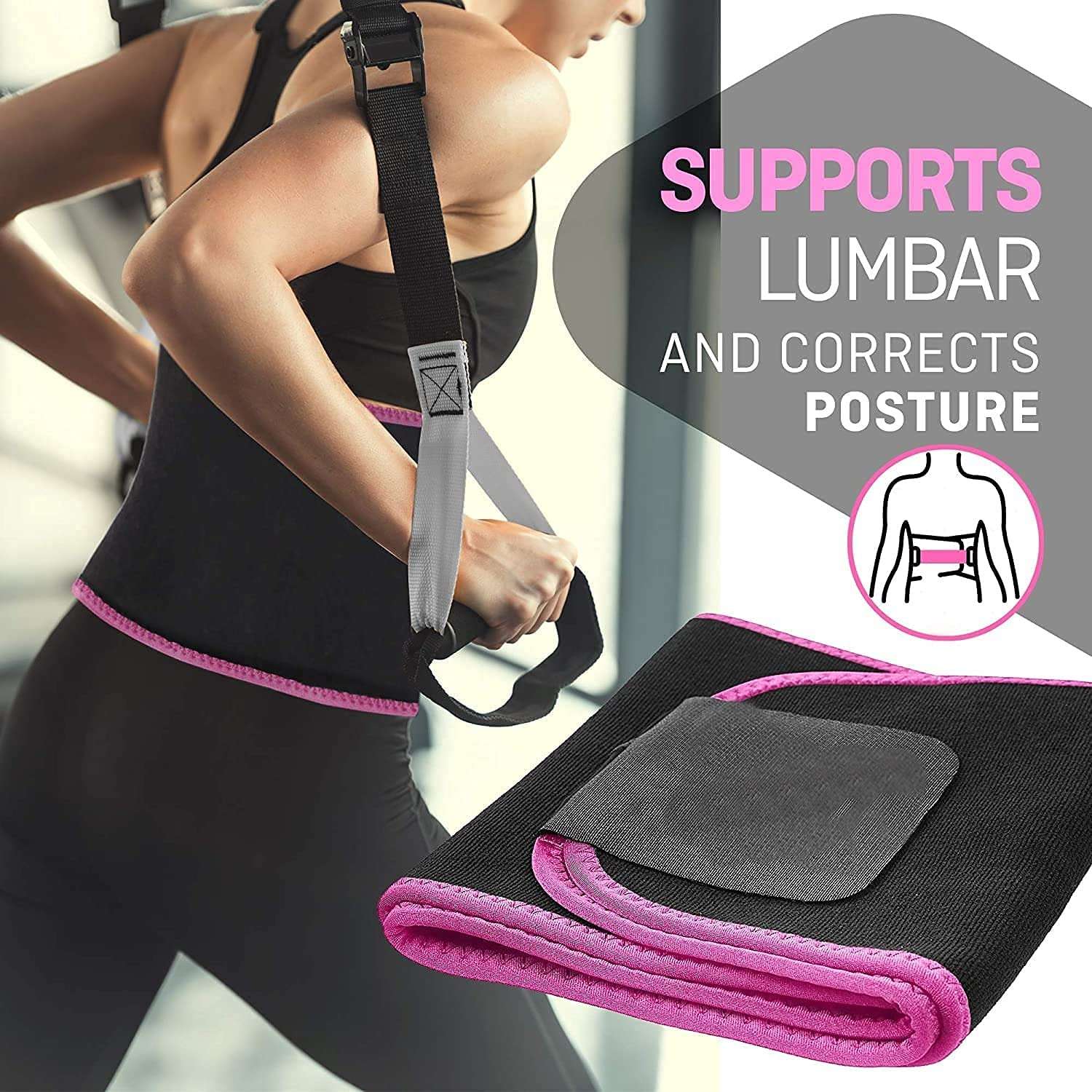 MALAN Weight Loss Hot Slimming Belt for Men, Women Belly Sweat Slim Belt Neoprene Fat Burning Sauna Waist Trainer Healthy Sweat, Weight Loss, Lower Back Posture Black (Free Size) (Pink) 5