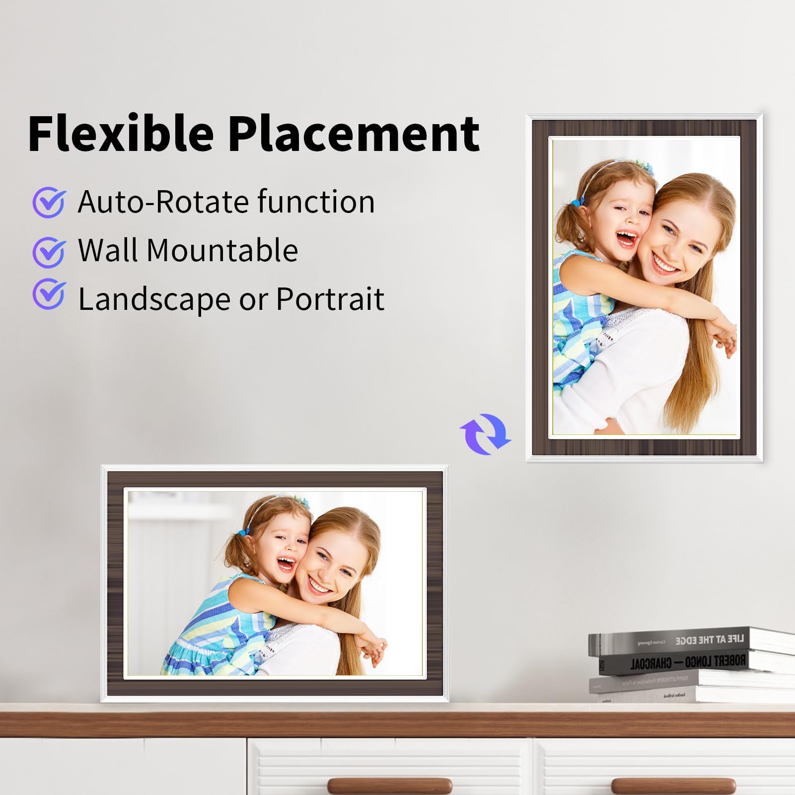 Digital Picture Frame 10.1 Inch, WiFi Digital Photo Frame with 16GB Storage, IPS HD Touchscreen, Instant Photo & Video Upload via Uhale APP, Wall-Mounted, for Mom, Housewarming Wood 6