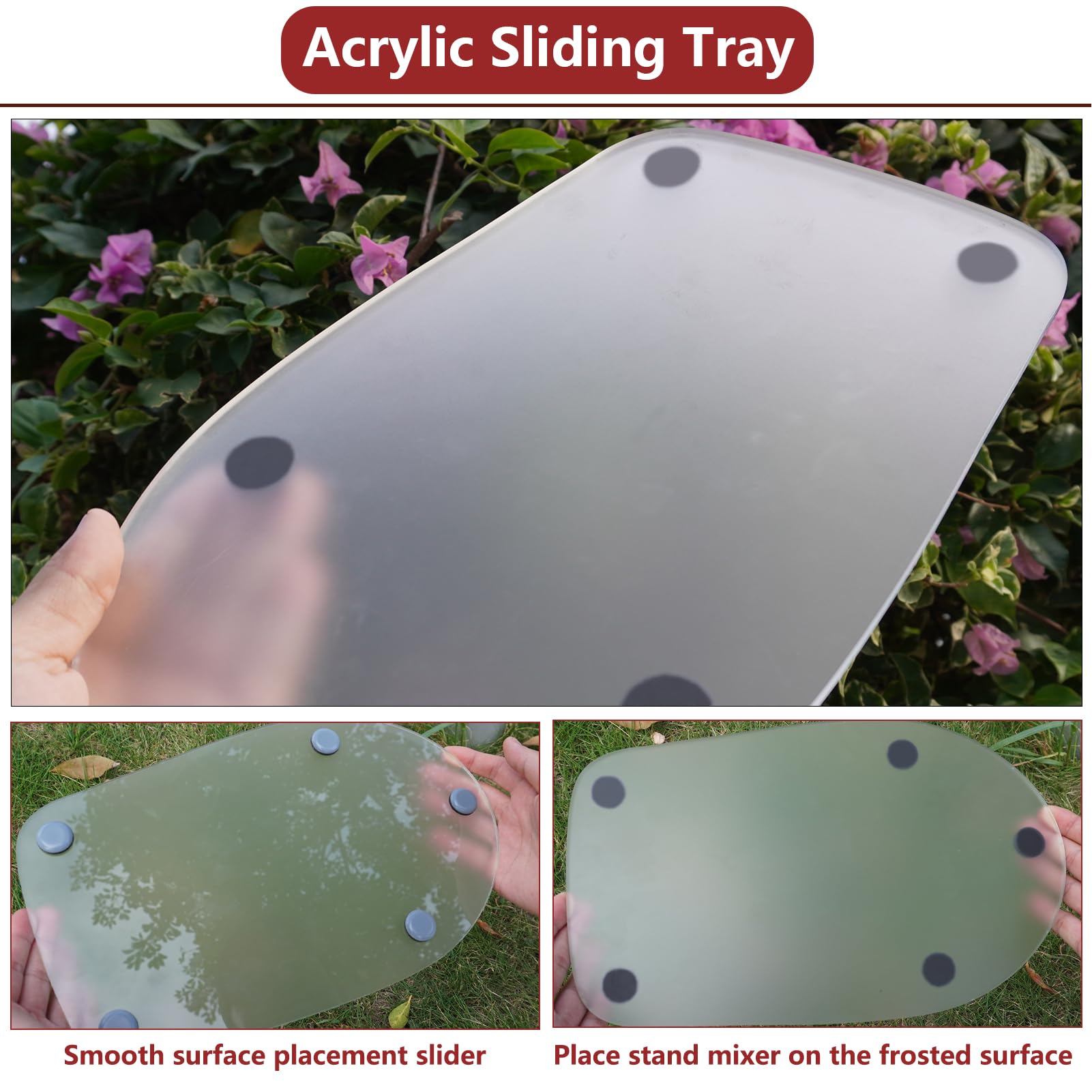 Kitchen Aid Slider for Countertop 4.5-5 QT Stand Mixer Slider Acrylic Kitchen Aid Mixer Slider Mat Single-Sided Frosted and Single-Sided Transparent Sliding Tray for Kitchen Appliance 3
