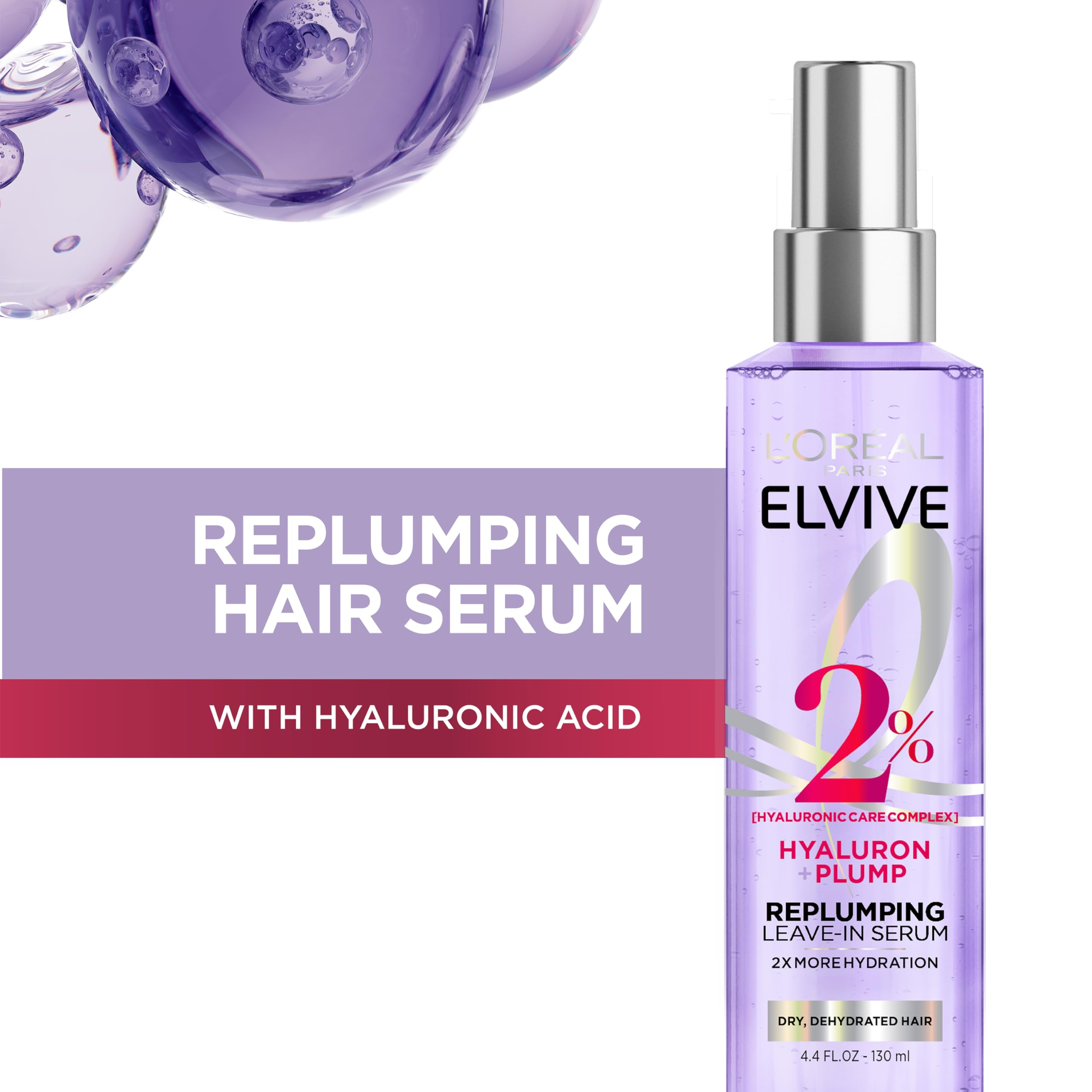 L'Oreal Paris Elvive Hyaluron Plump Moisture Plump Hair Serum for Dehydrated, Dry Hair with Hyaluronic Acid Care Complex, Paraben-Free, 4.4 Fl Oz 2