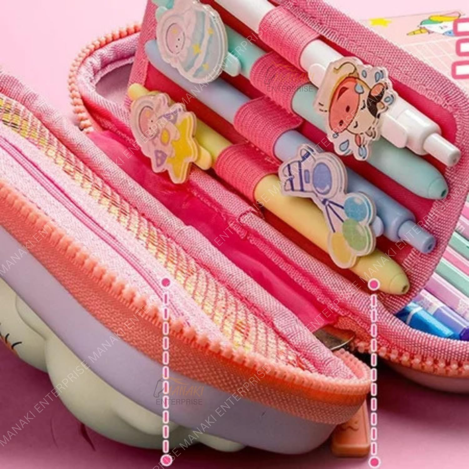 MANAKI ENTERPRISE Polyester Pencil Case, Cute Cartoon Pencil Pouch, 3D Embossed Design, Novelty Pencil Case Gift For Students Kids (Cat Pink Small) 6