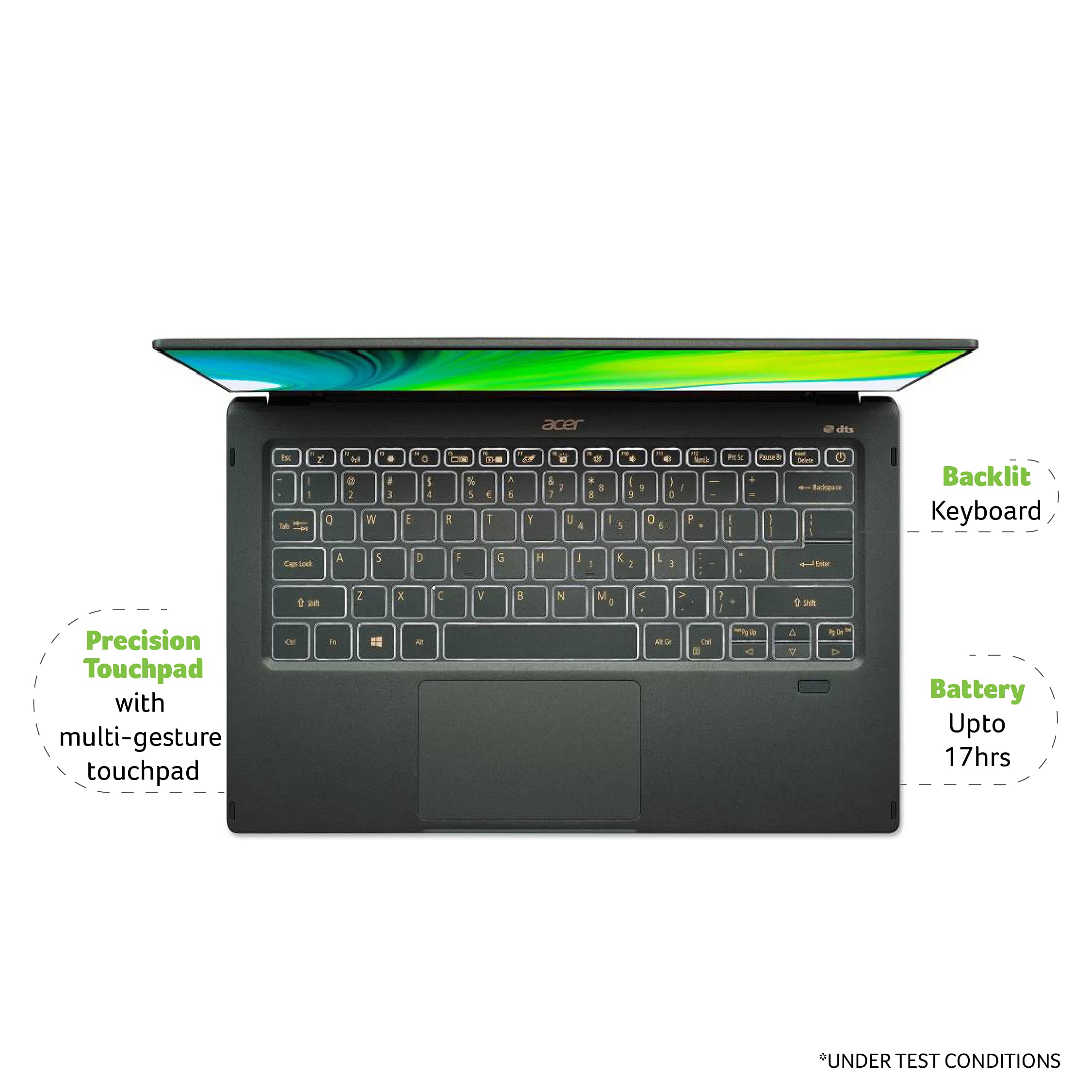 Acer Swift 5 Intel i7 11th Gen 14"(35cm) Ultra Thin and Light EVO Business Laptop (16GB RAM/1TB SSD/ Windows 10 Home/ Full HD IPS Display with Touchscreen, Mist Green, 1.05 kg) SF514-55TA 4