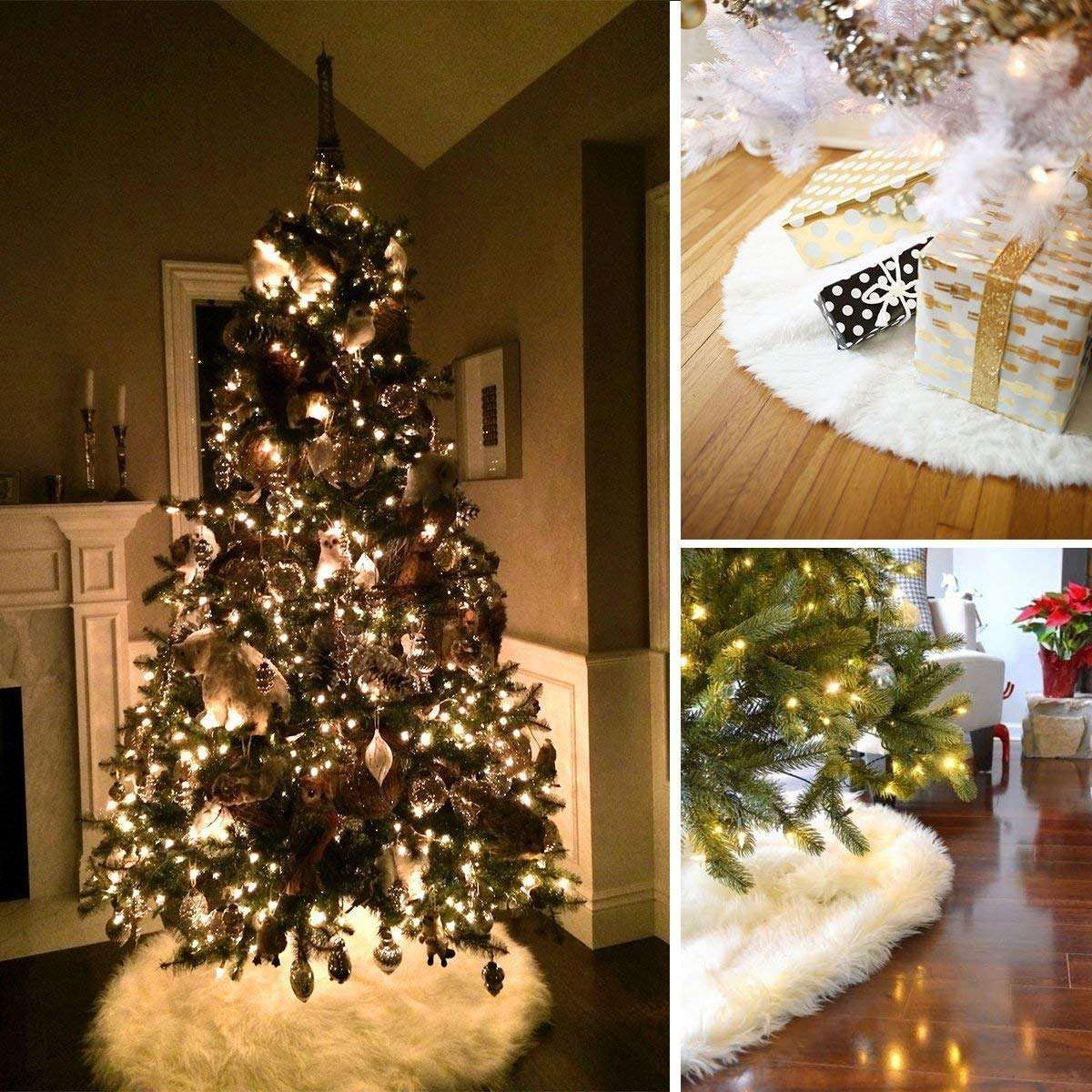 NANNY HIDDEN Christmas Tree Skirts, Luxury Faux Fur White Christmas Tree Skirts for Xmas Tree Decorations Party Home Office Holiday Décor (30 inch) 3
